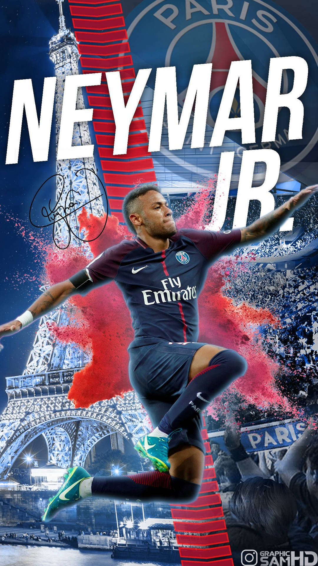 Blå og rød Neymar fan art wallpaper — Neymar Wallpapers