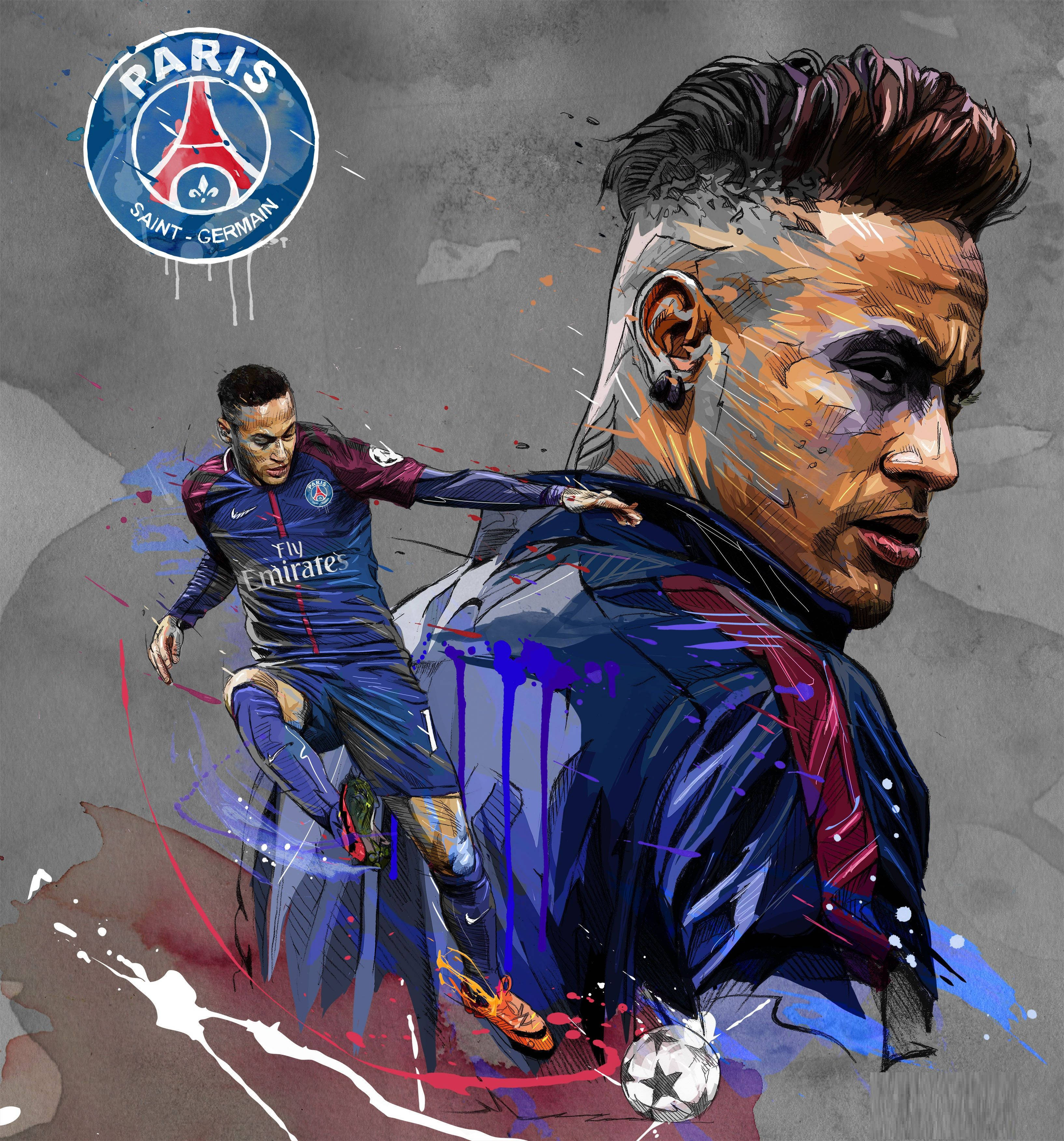 Neymar giver hånd med en fan efter at have fuldført sit pen-tool kunstværk Wallpapers