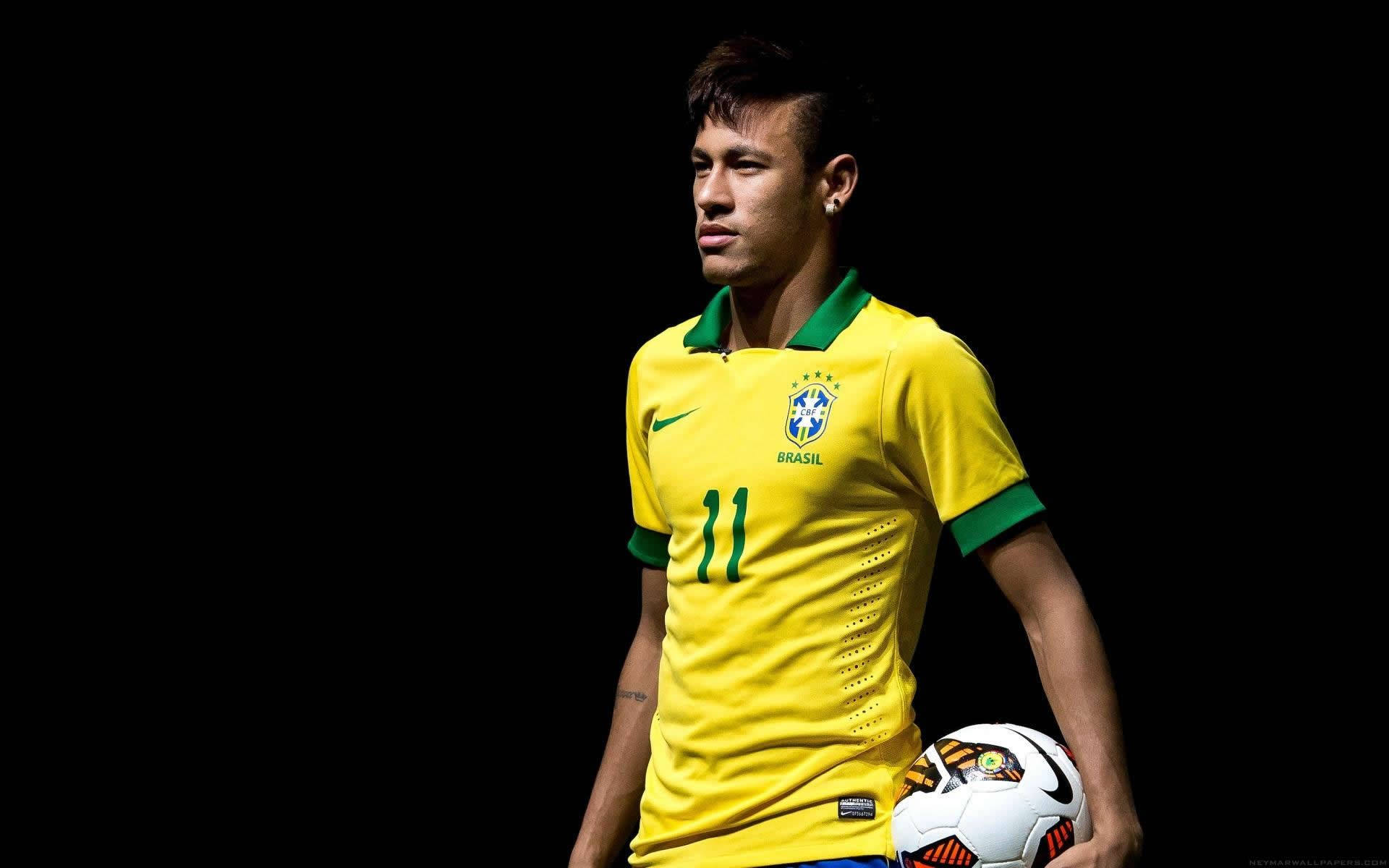 Yngre Neymar Jr. i CBF-baggrund. — Neymar Wallpapers