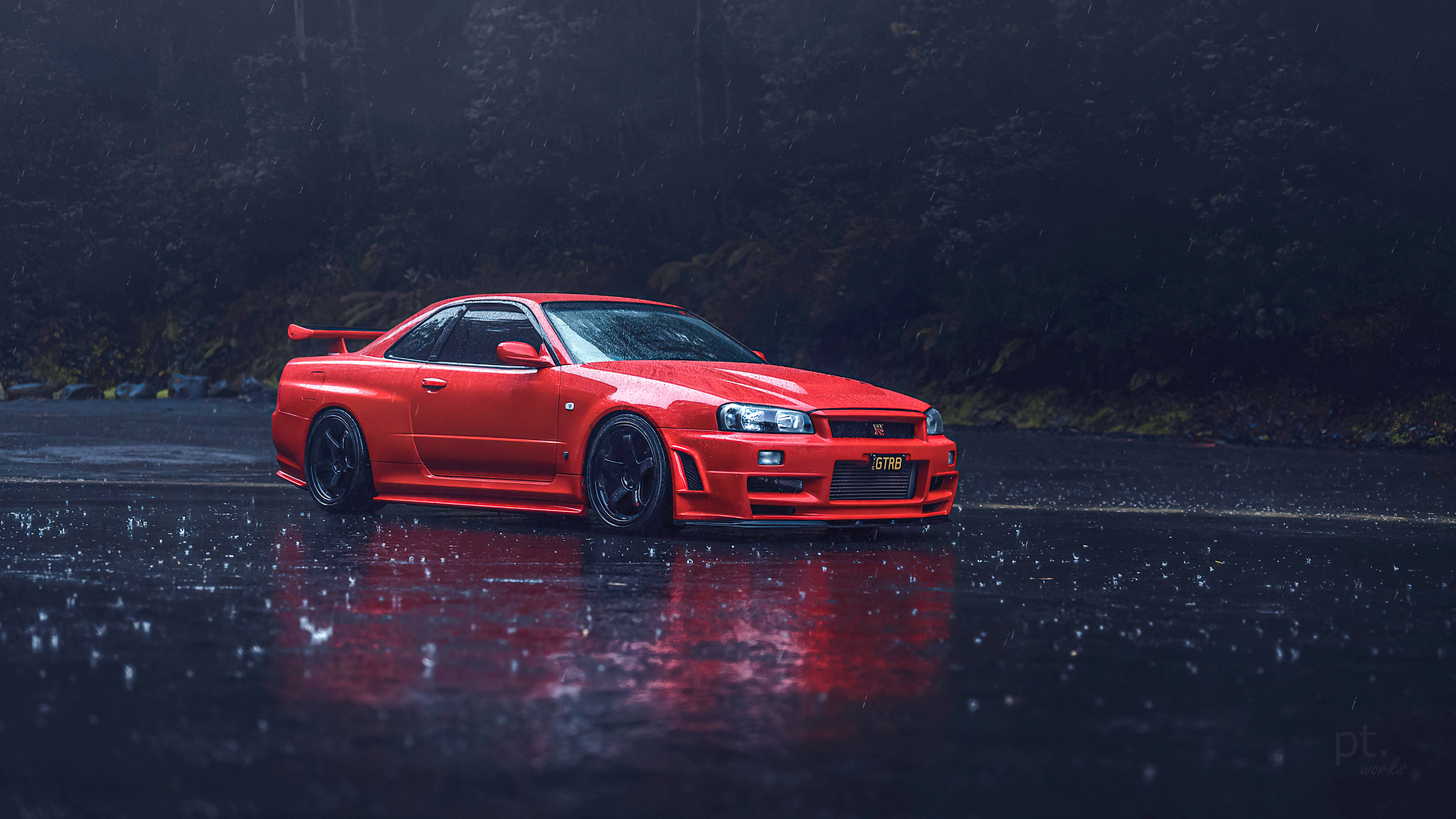 Nissan Skyline GTR R34 i regnvejr Wallpapers