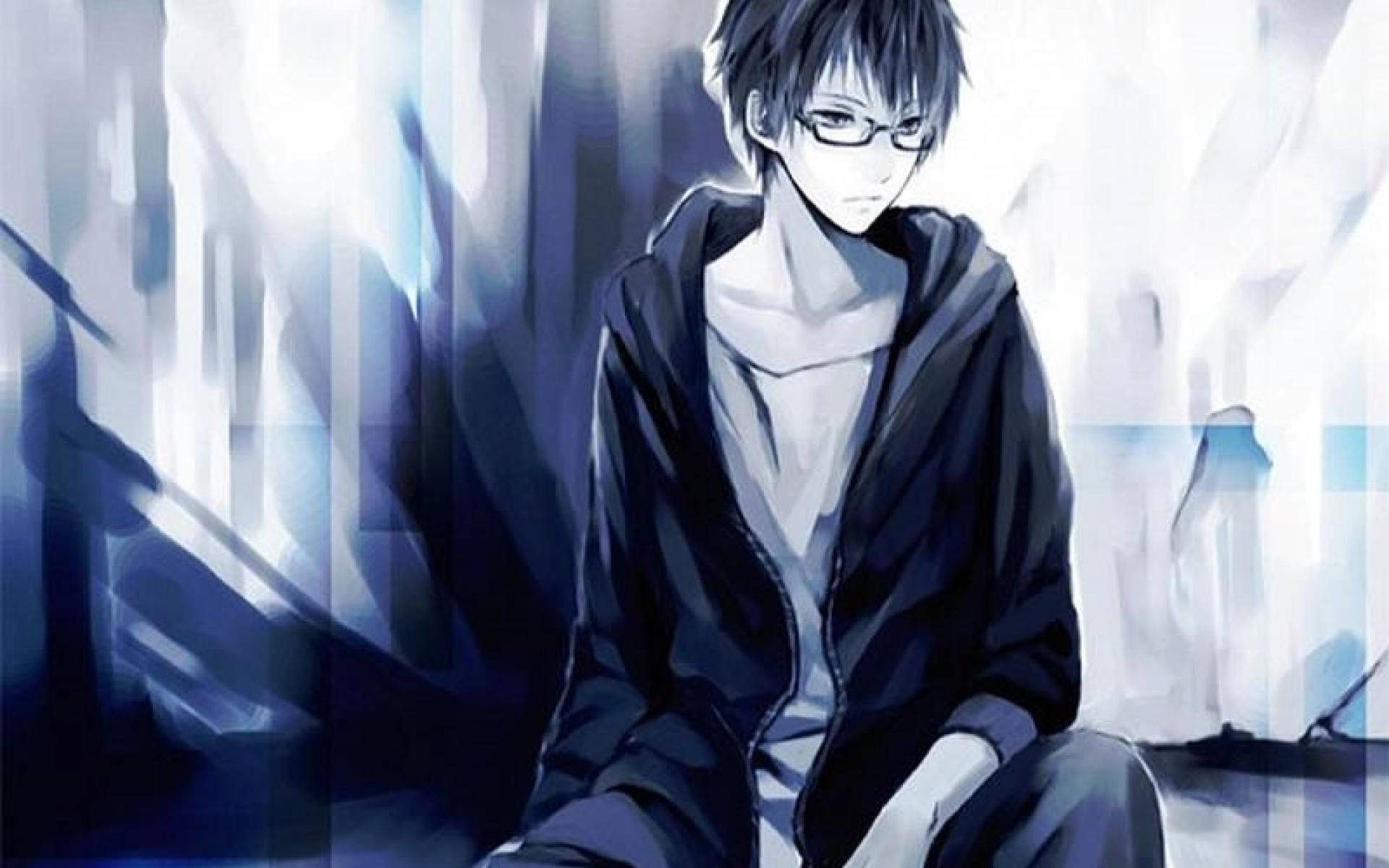 Nørdet men stilfuld: En smart anime-dreng med briller Wallpapers