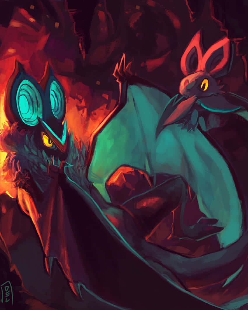 Noibat og Noivern i en flammende hule Wallpapers
