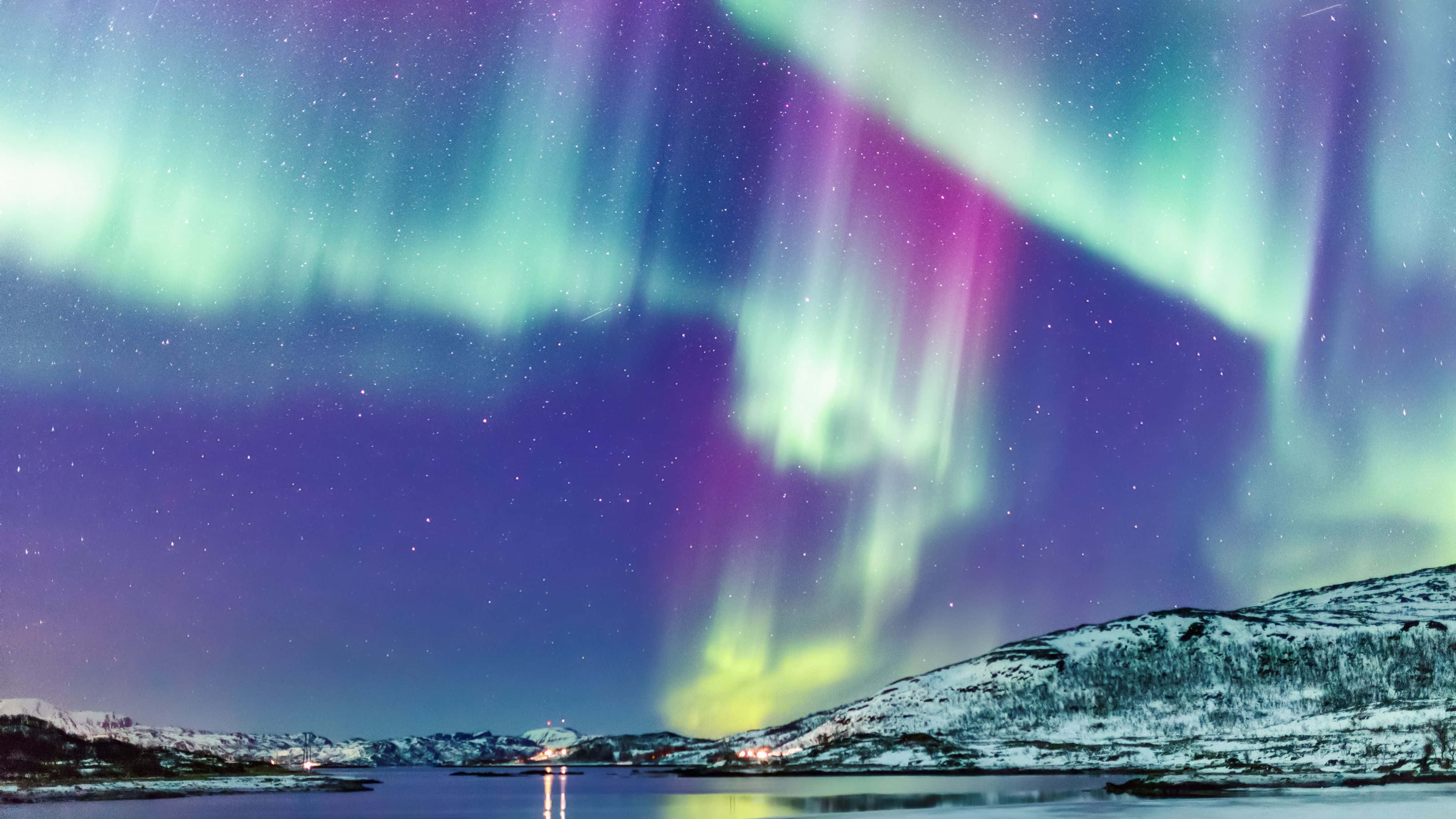 Nordlys Aurora Borealis Norge 4K Skærm Wallpapers