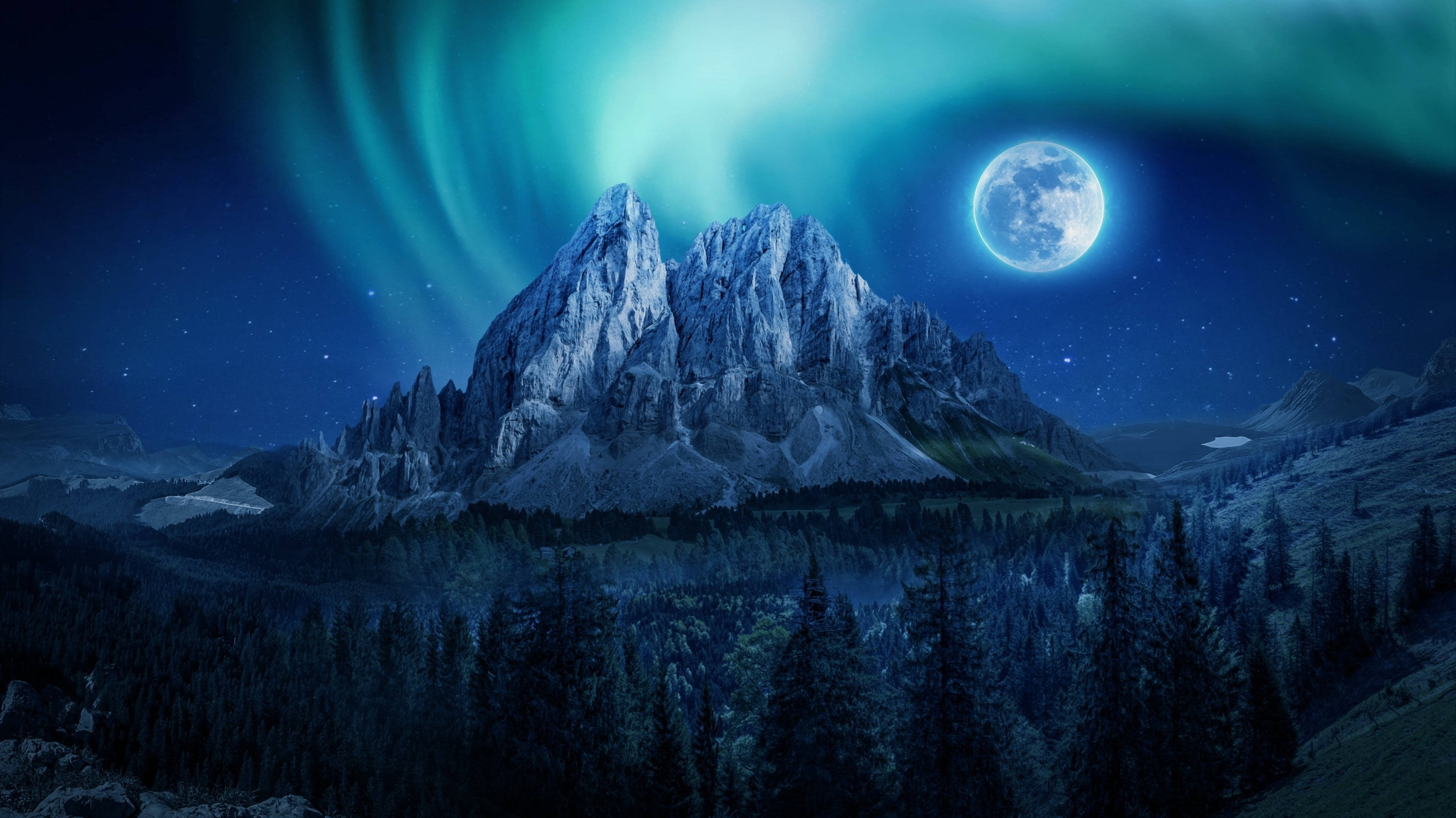 Nordlys med fuldmåne Wallpapers
