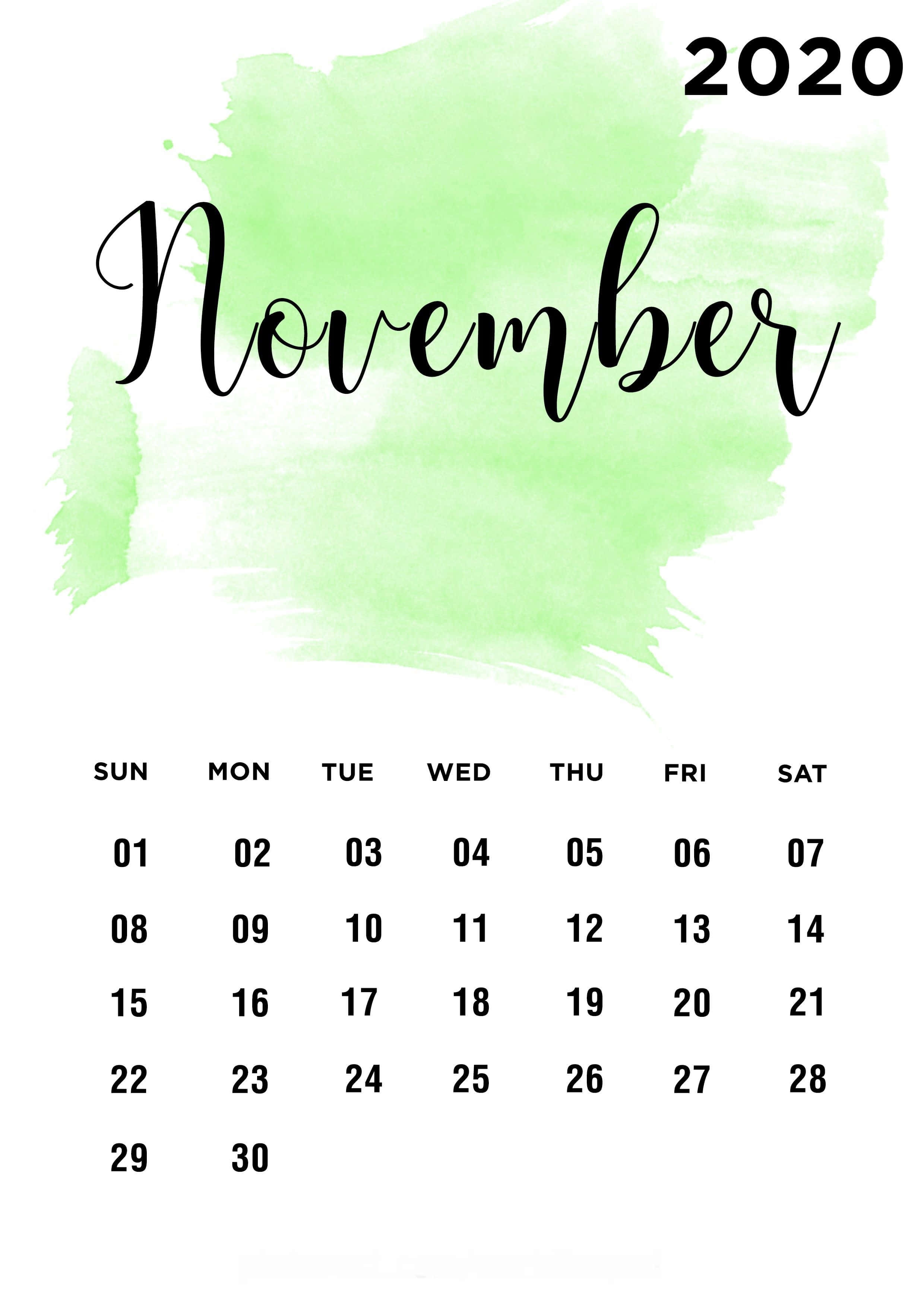 november 2020 kalender med grøn akvarelmaling Wallpapers