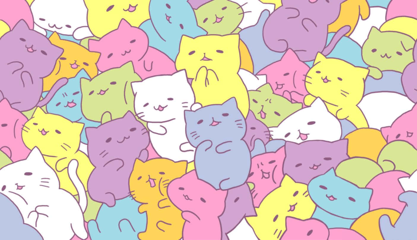 Nyd din dag med dette glade, søde katte mønster Wallpapers