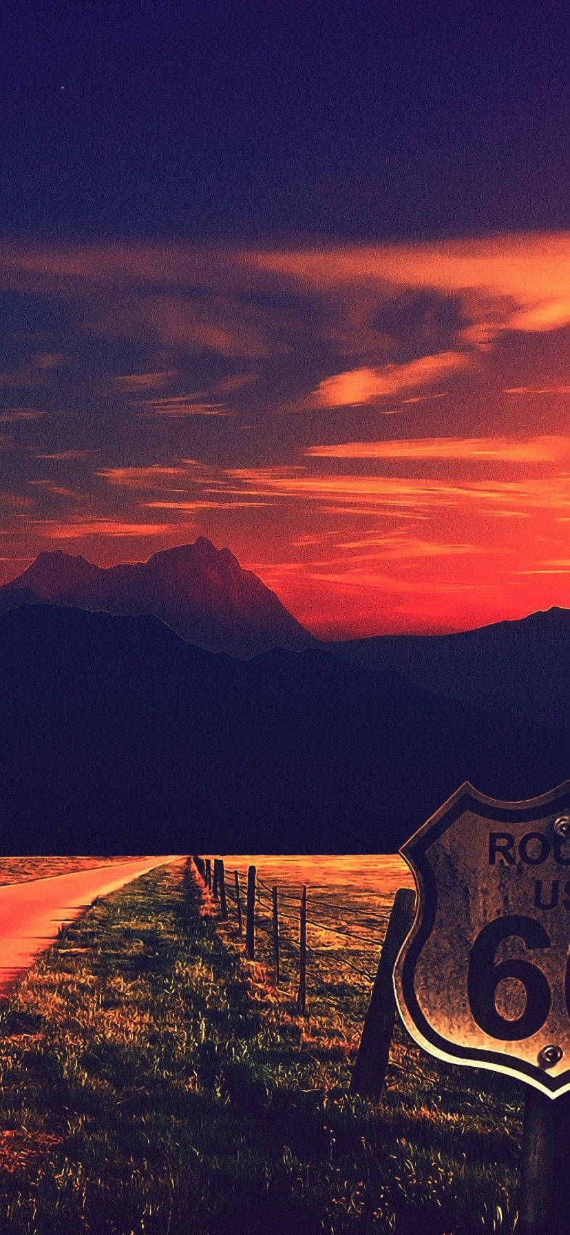Nyd hvert øjeblik af den smukke Route 66 solnedgang med din iPhone XR Wallpapers