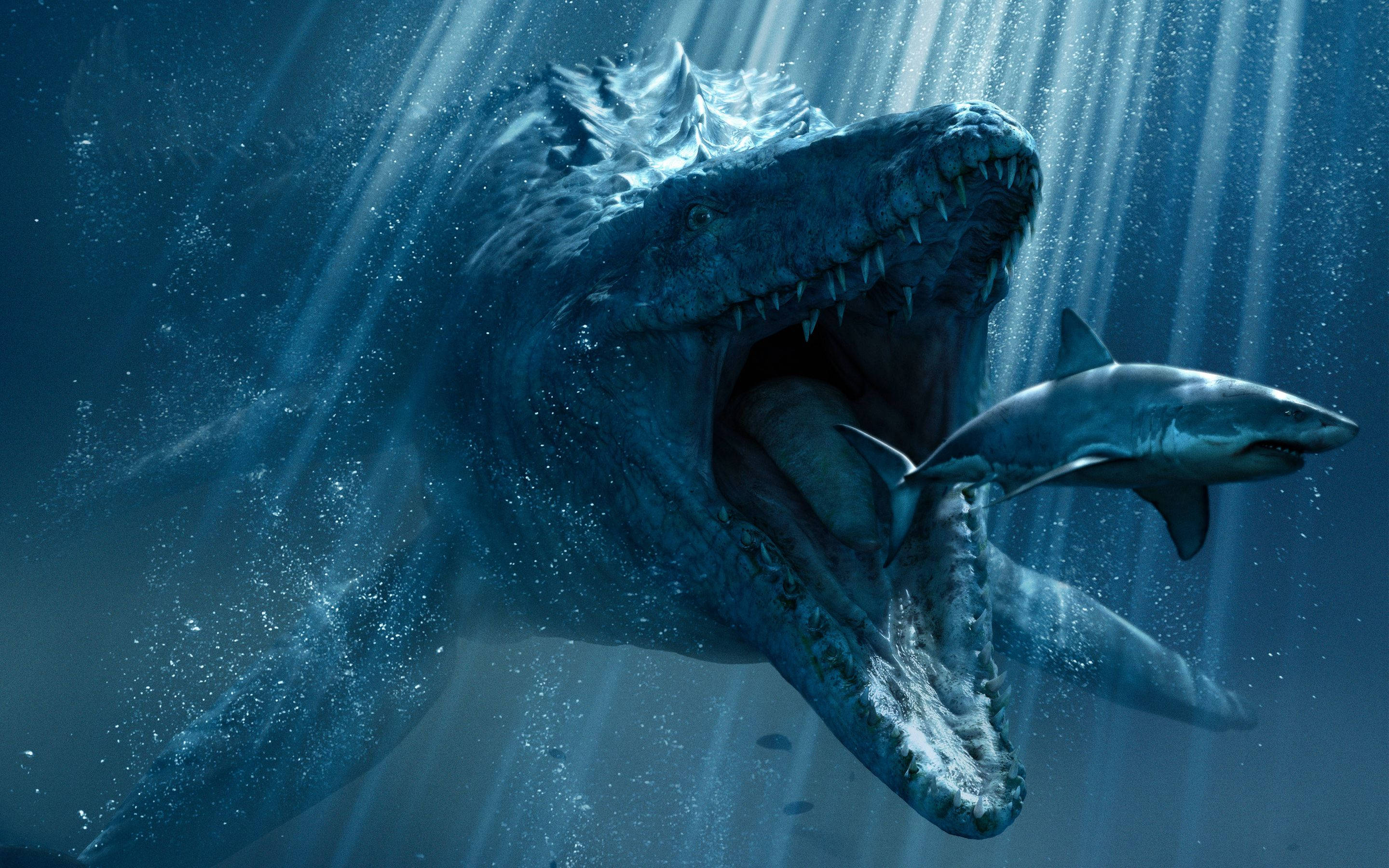 Nyd udsigten til Jurassic World Mosasaurus under vandet Wallpapers