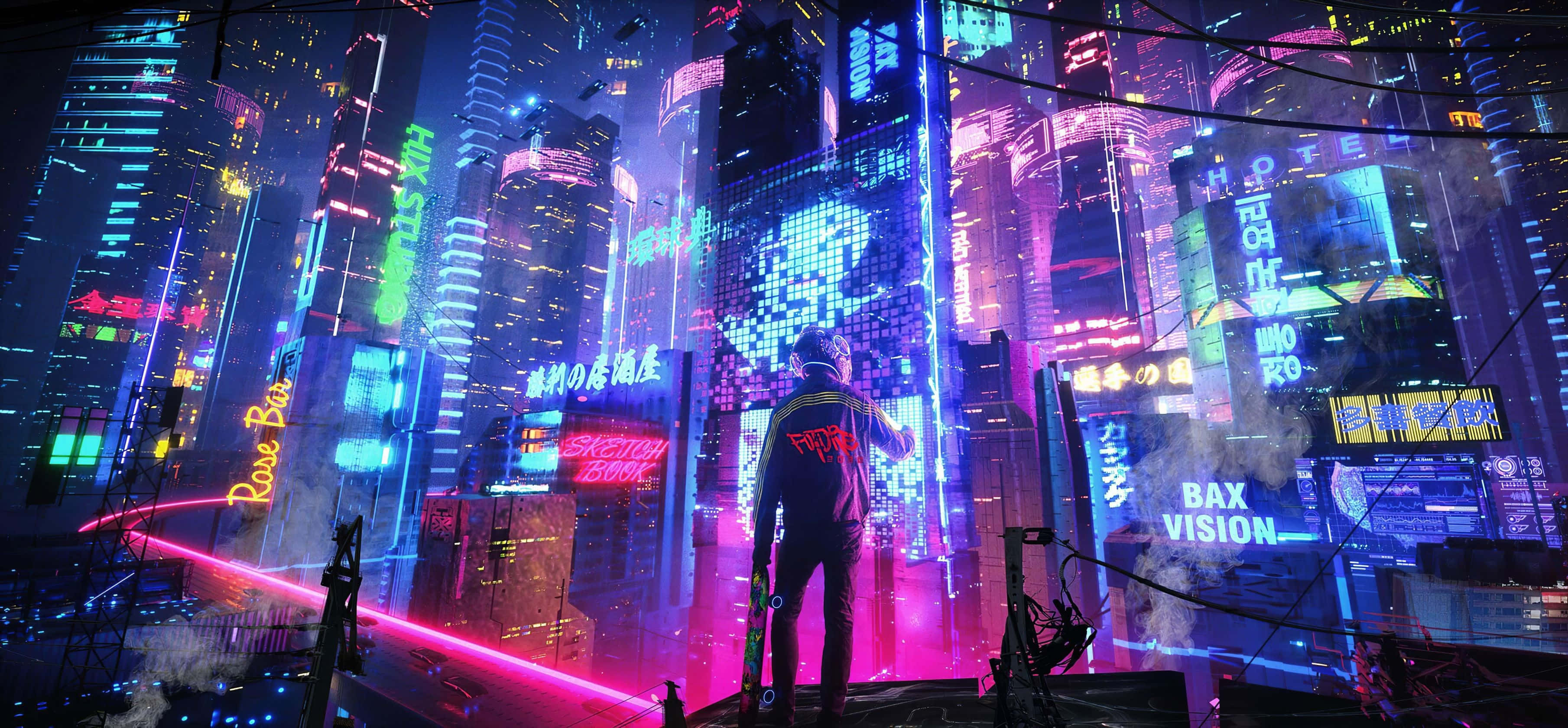 Oplev de levende neonlys i Neon City Wallpapers