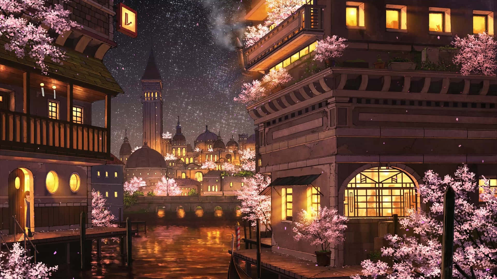 Oplev den fortryllende skønhed i Anime City. Wallpapers