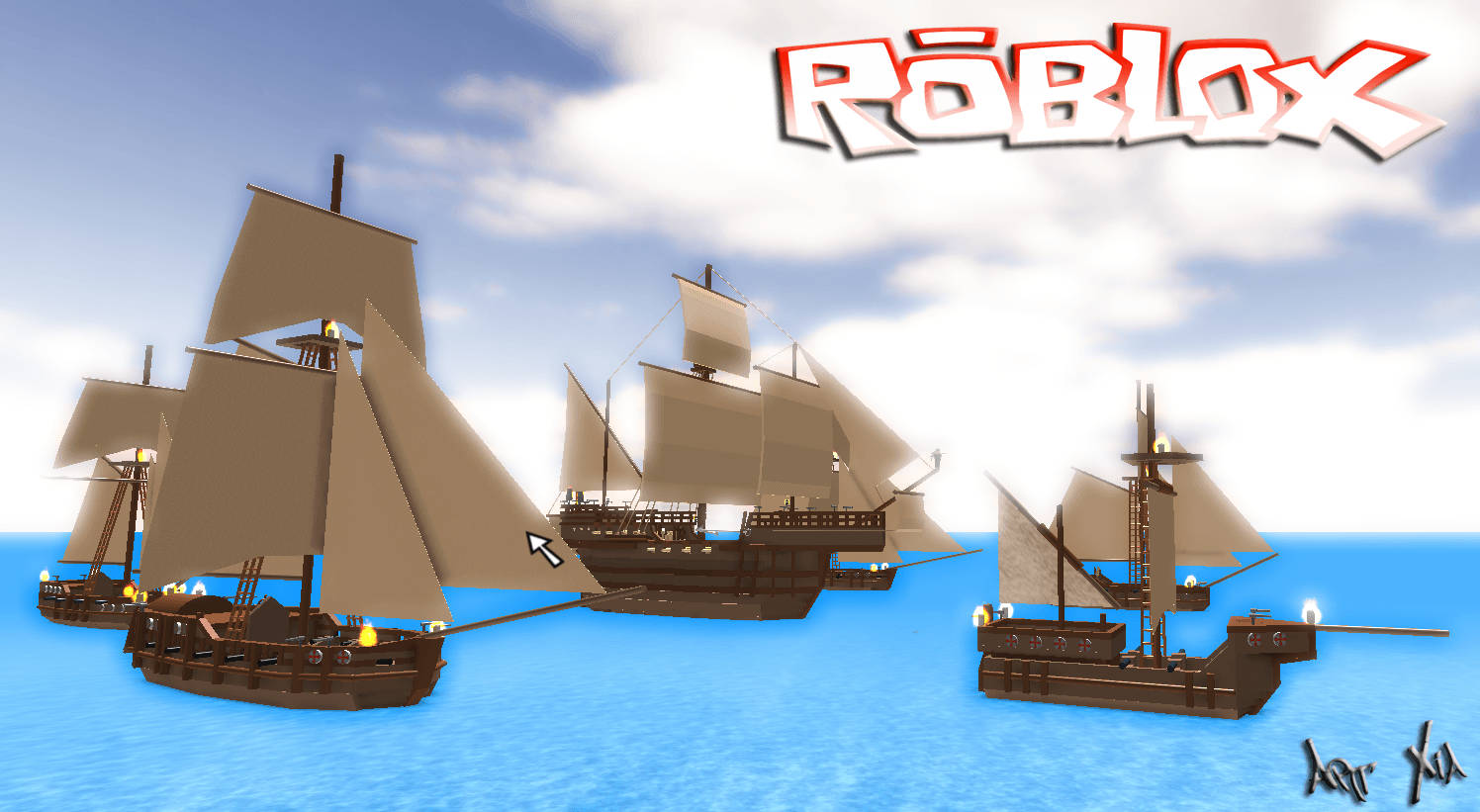 Fantastisk 3D-baggrundsbillede af pirateskibe i onlinespillet Roblox. — Roblox Wallpapers