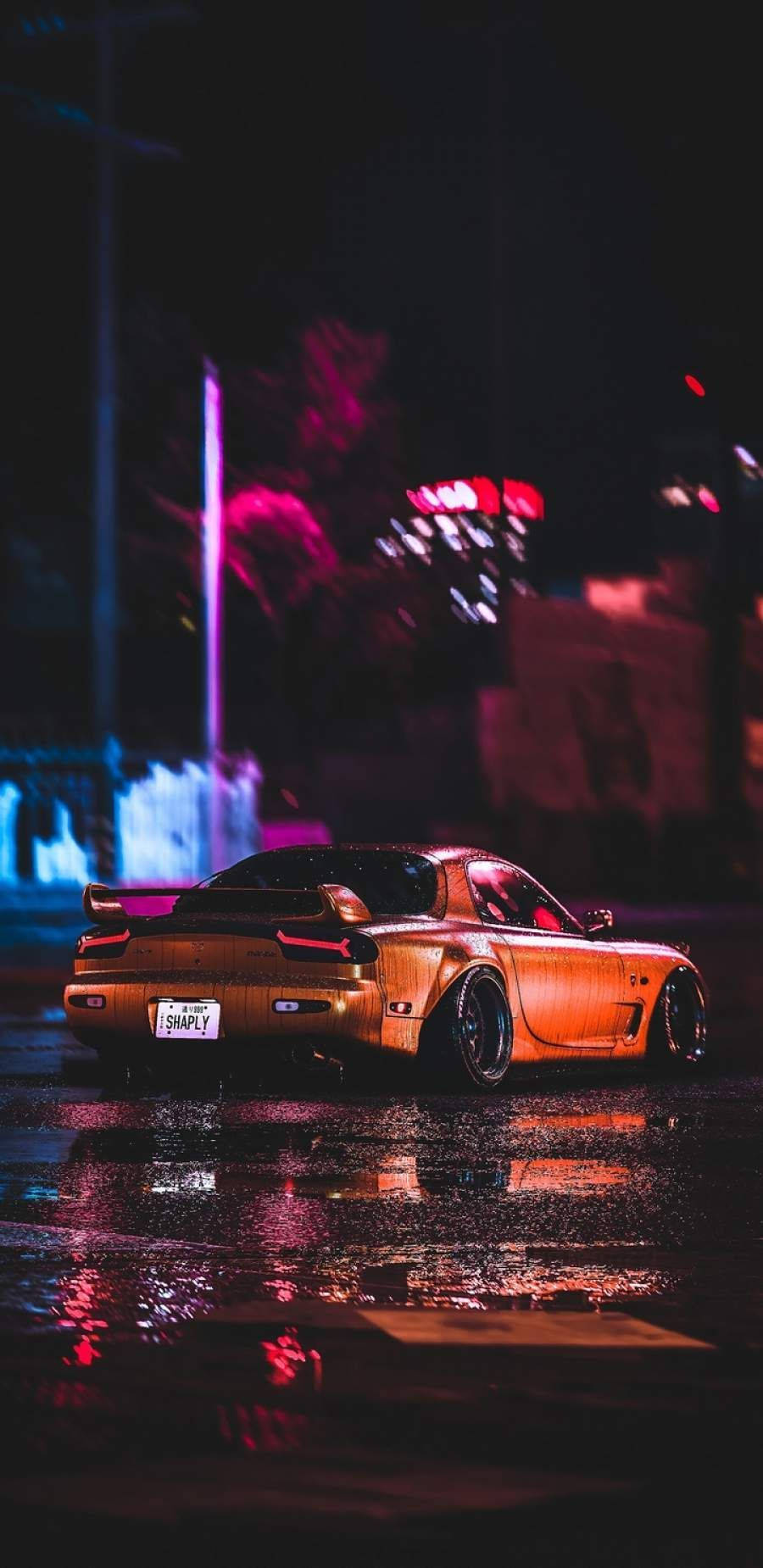 Orange JDM-biler æstetik om natten Wallpapers