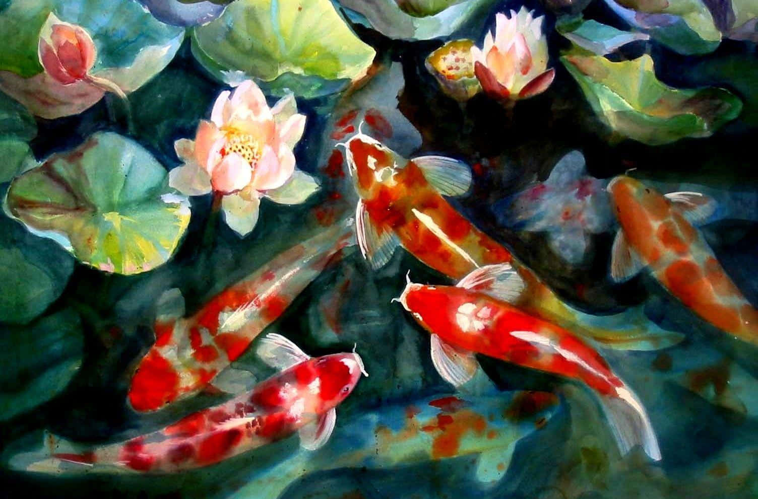 Orange levende koifisk og lotus Wallpapers