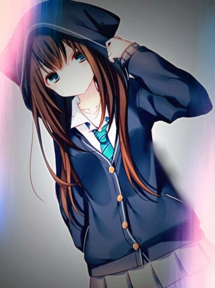 Original anime-pige i lyserød hættetrøje Wallpapers