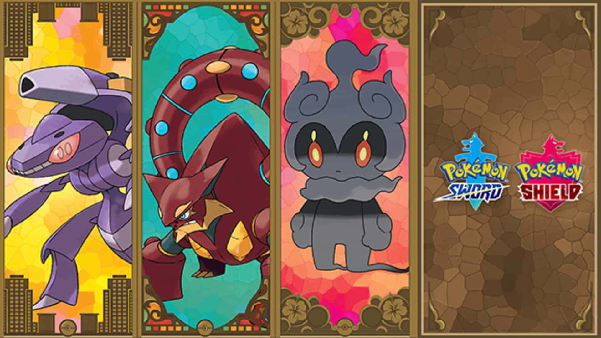 Overskrift: Genesect i kamp med Volcanion og Marshadow Wallpapers