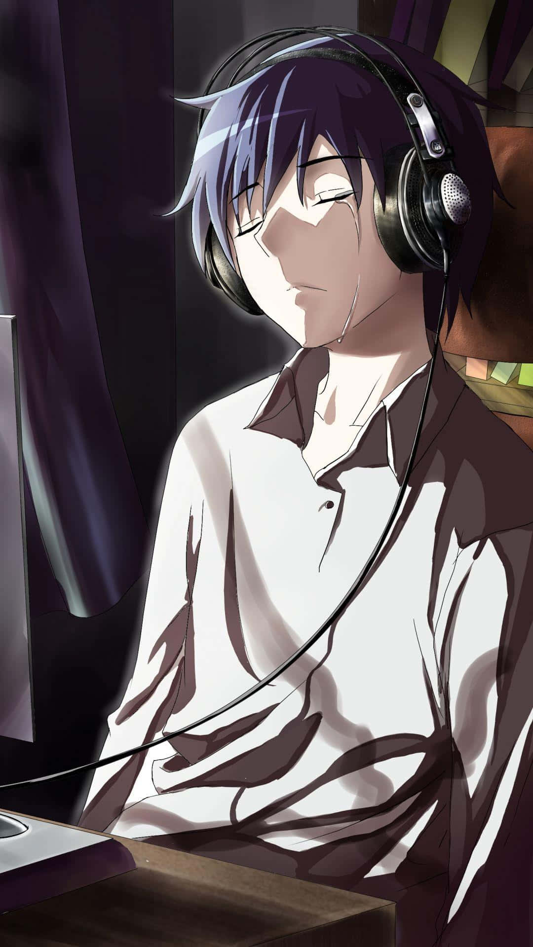 Overvældet af følelser, denne anime-karakter udtrykker tristhed. Wallpapers