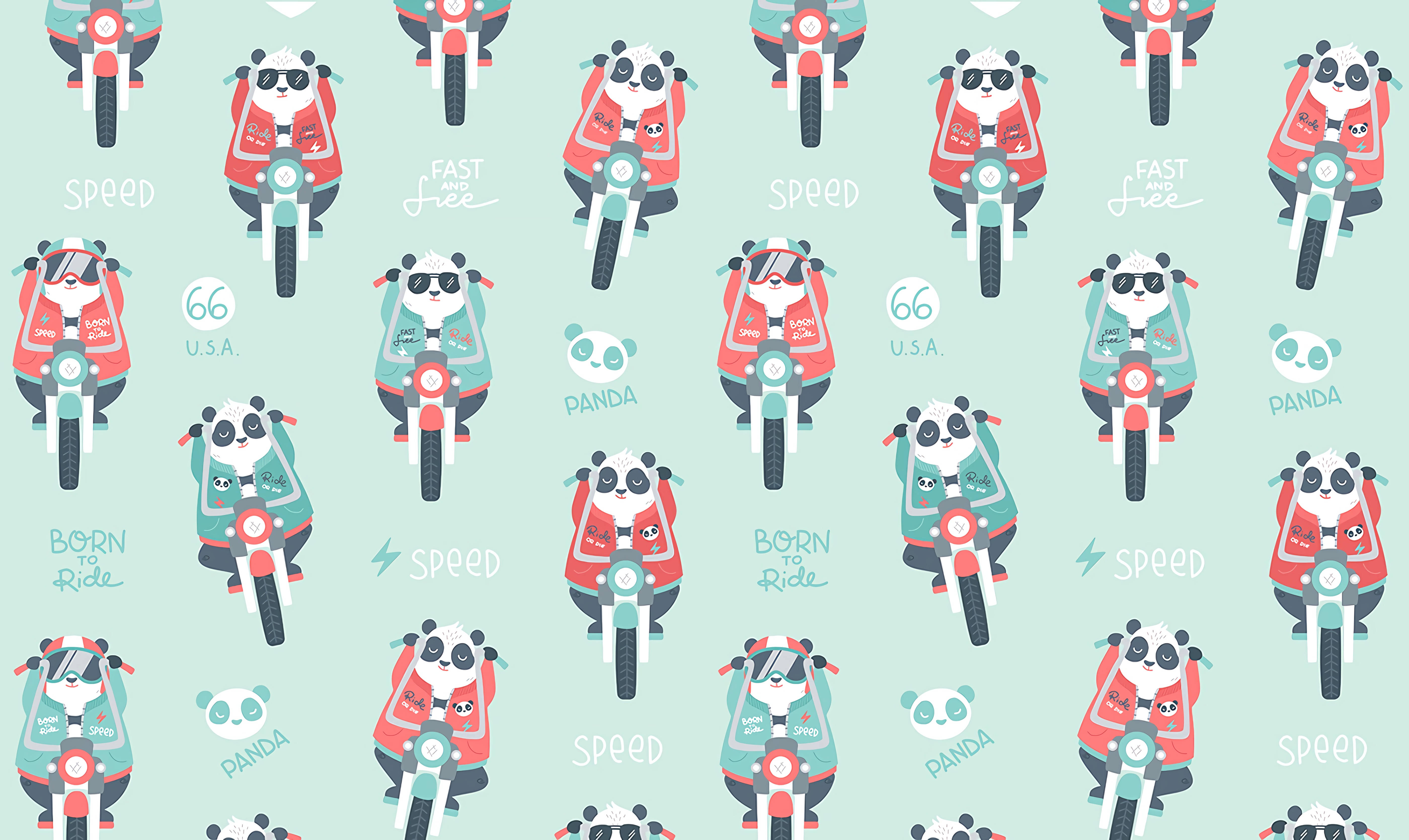 Panda På Motorcykel Mønster Wallpapers