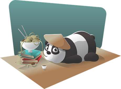 Panda studerer med nudler Wallpapers