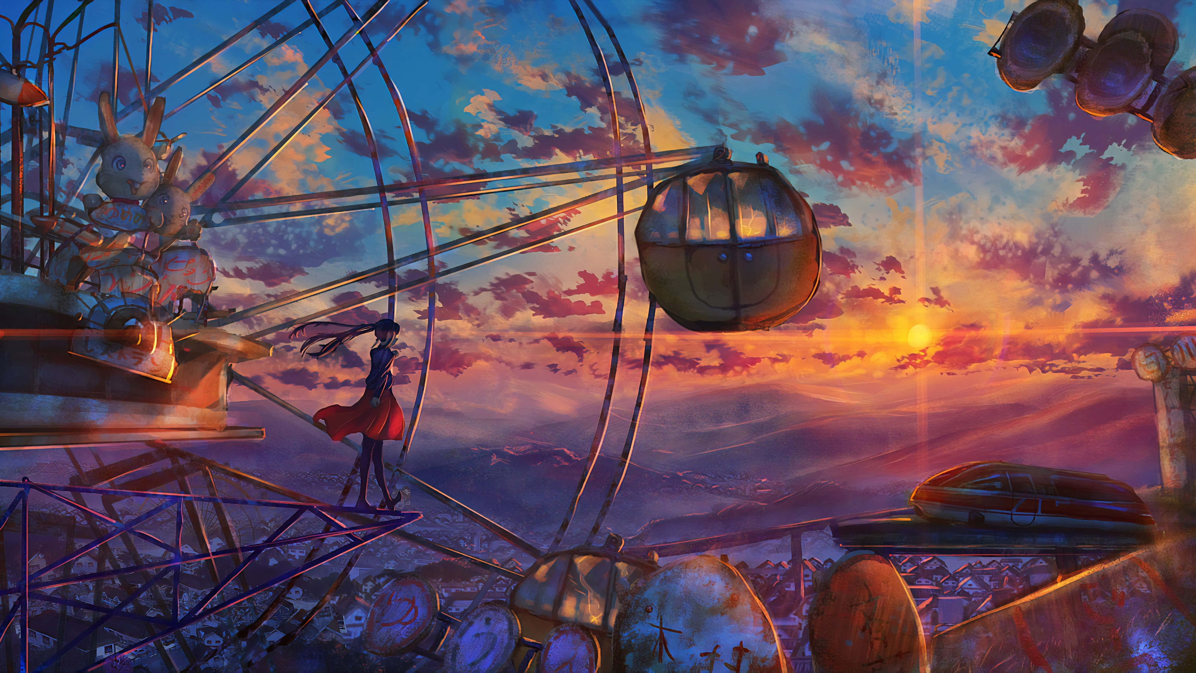Pariserhjul ved solnedgang 4K maleri Wallpapers