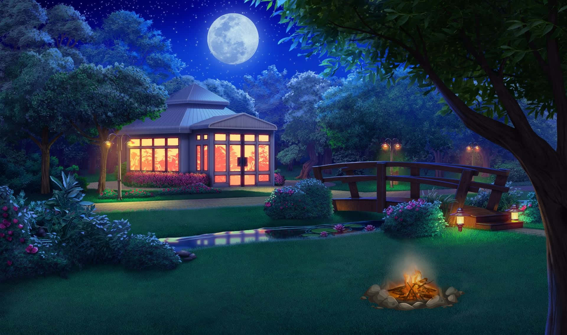 Park med måne på nattehimlen udendørs baggrund Wallpapers