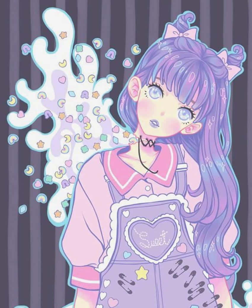 Pastel Goth Anime-pige i overalls Wallpapers