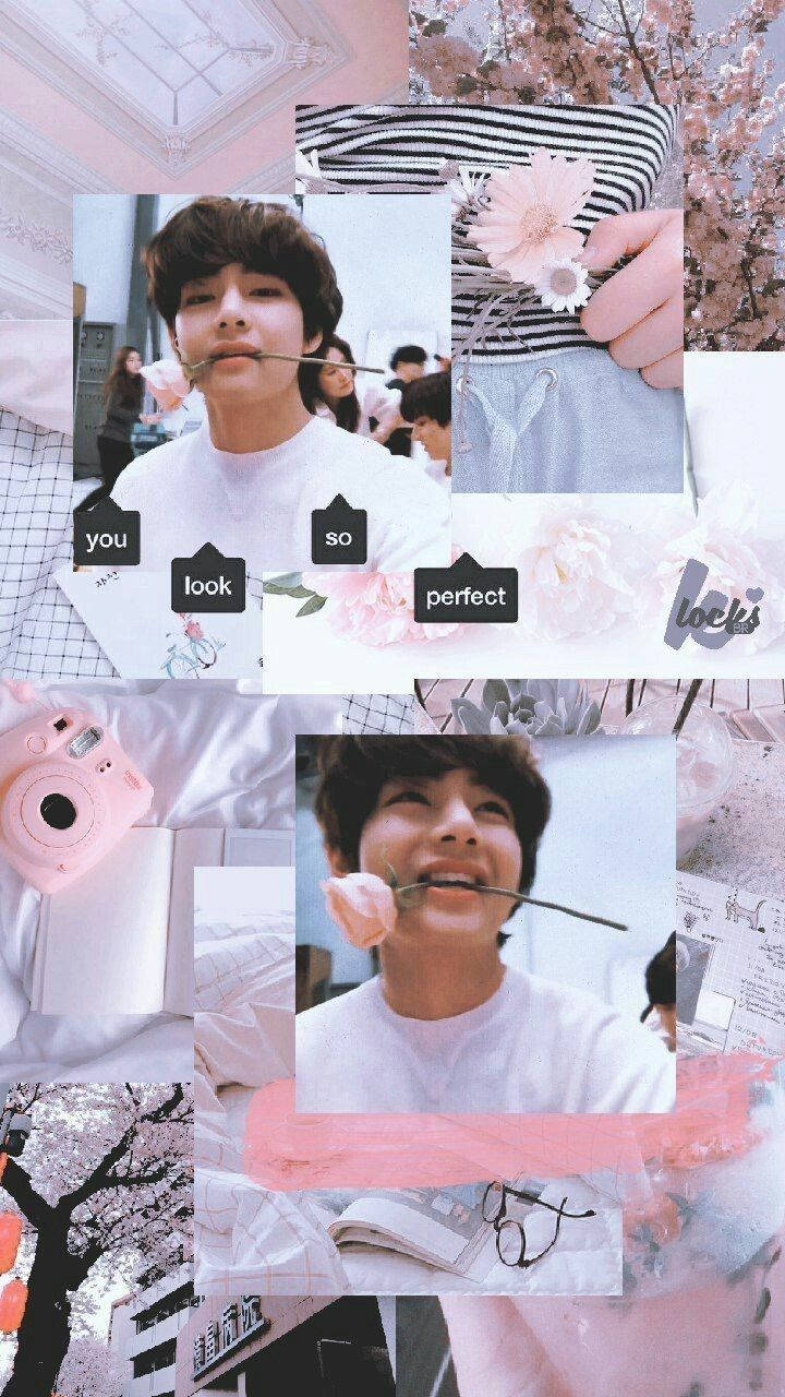 Pastel Pink BTS-medlem V Æstetik Wallpapers
