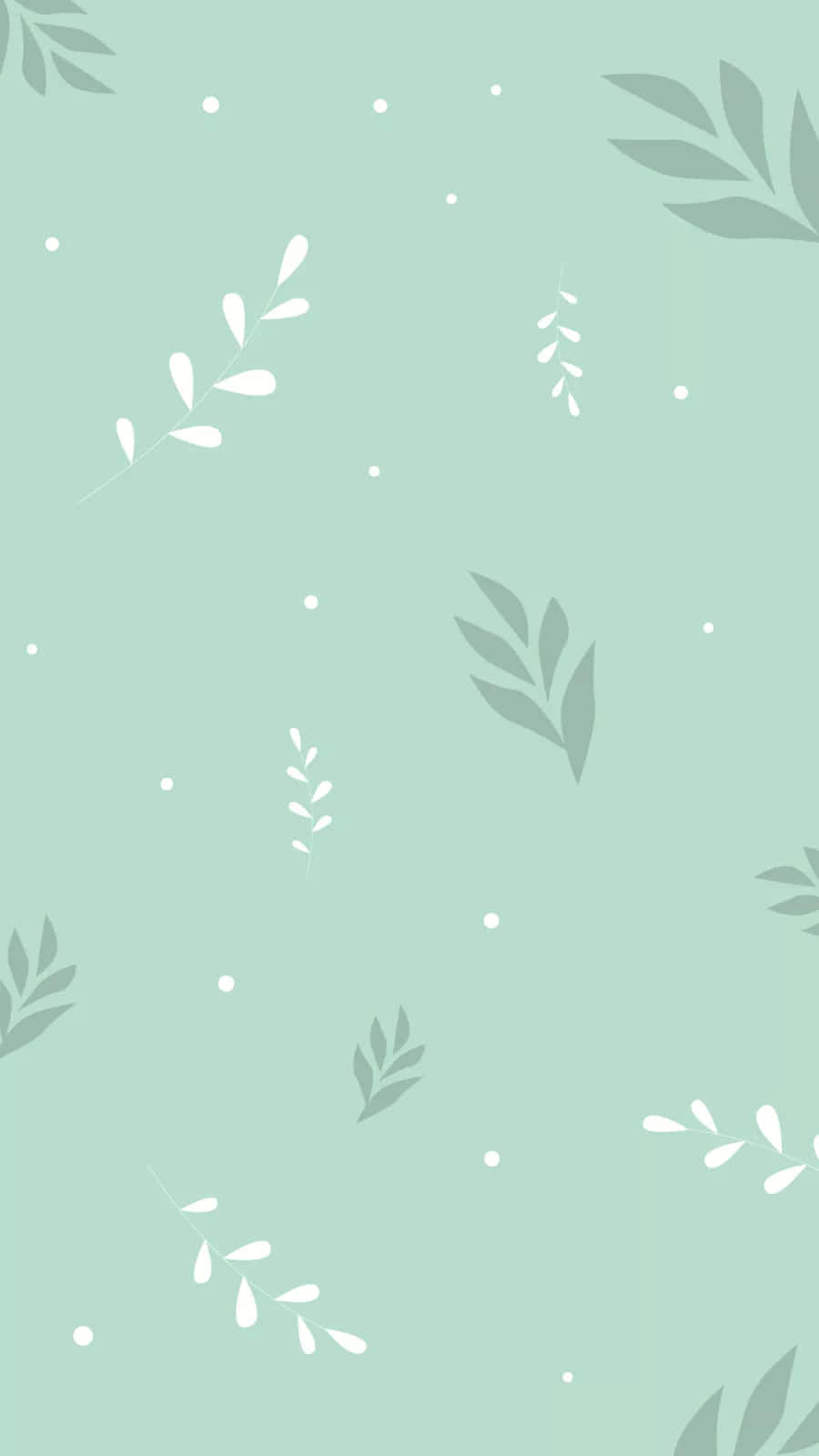 Pastelgrøn baggrund med hvide og grå blade Wallpapers