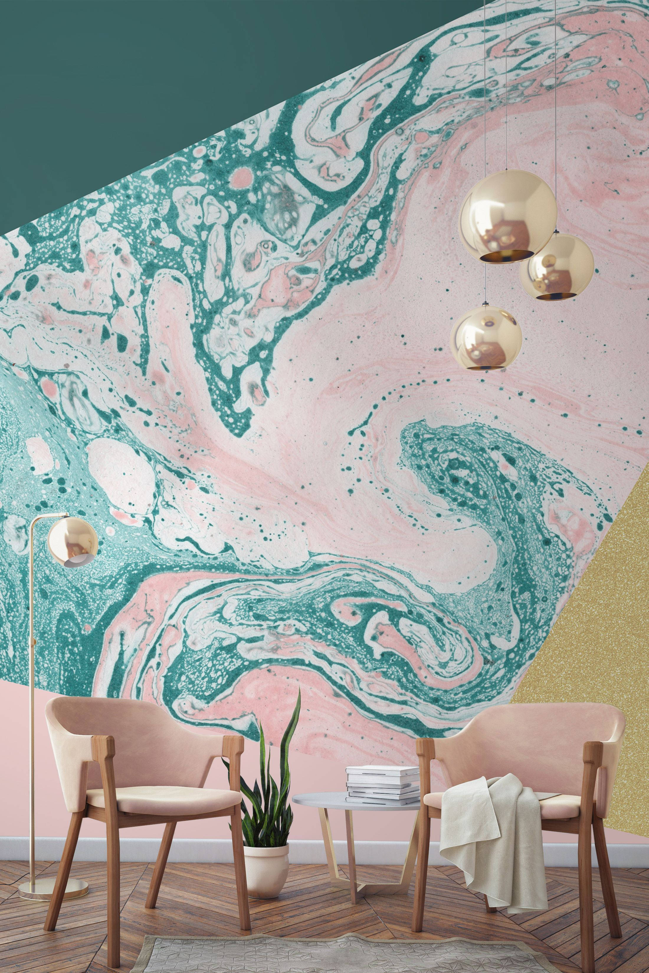 Pastelgrøn og lyserød marmorvæg Wallpapers