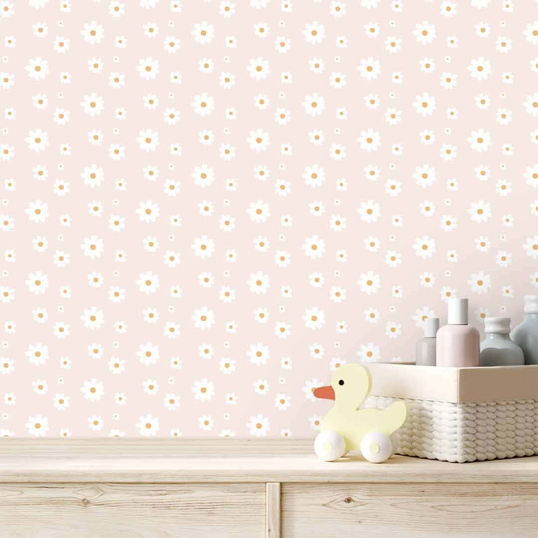 Pastelrosa interiør med tusindfryd baggrund Wallpapers