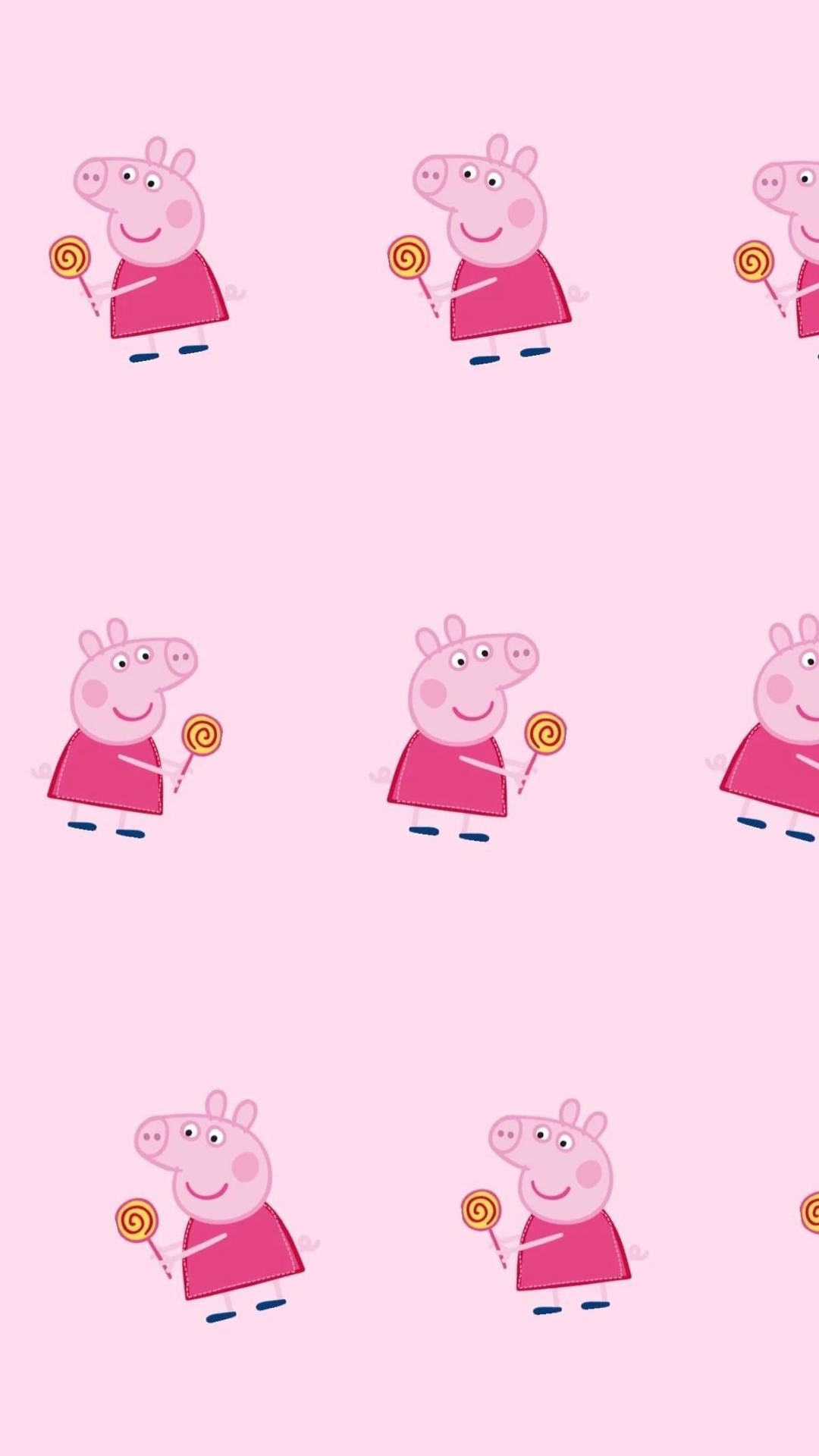 Peppa Pig nyder en spiral slikkepind på en iPhone-baggrund. Wallpapers
