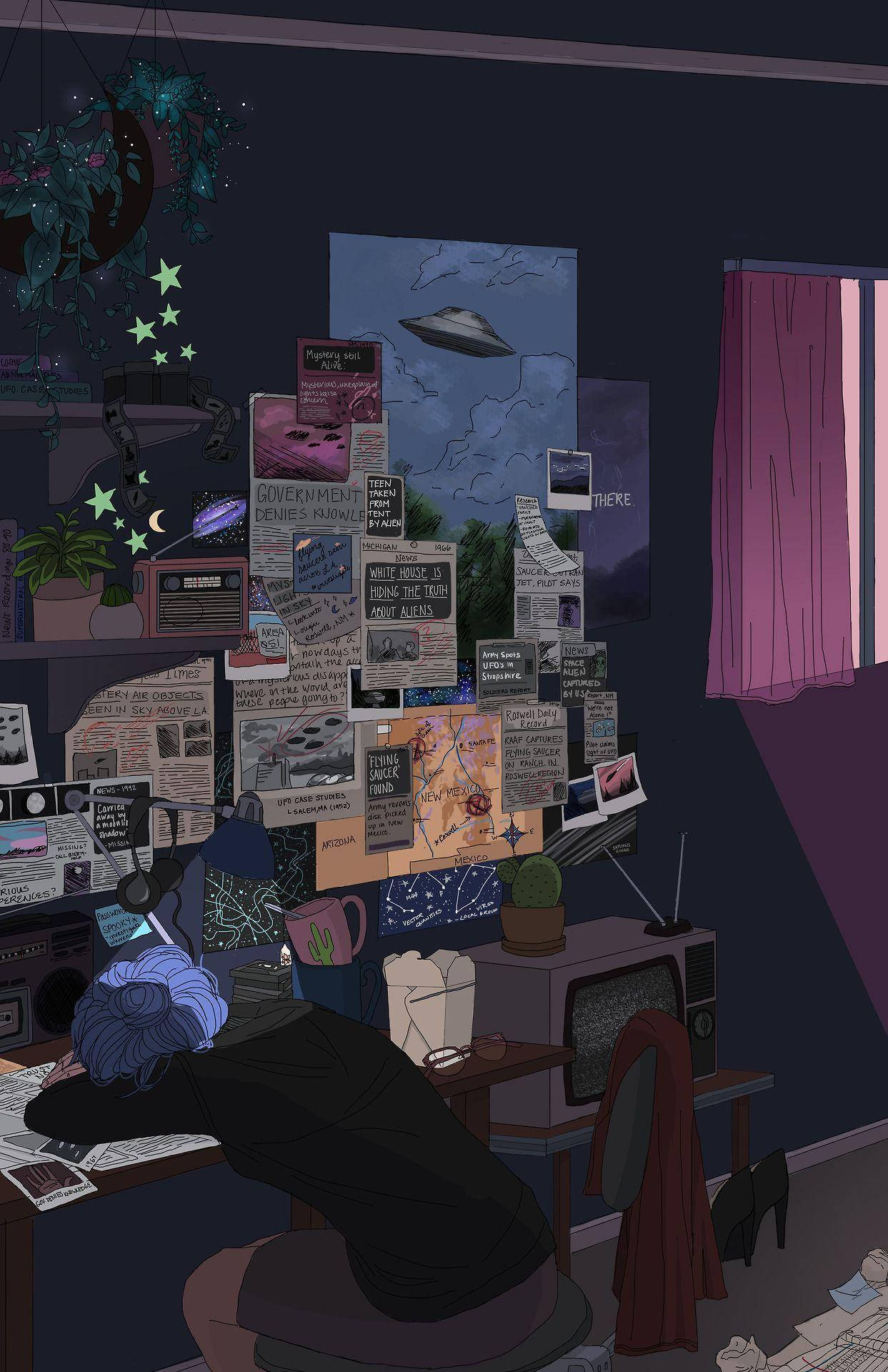 Pige, der tager en lur i sit studieværelse Wallpapers