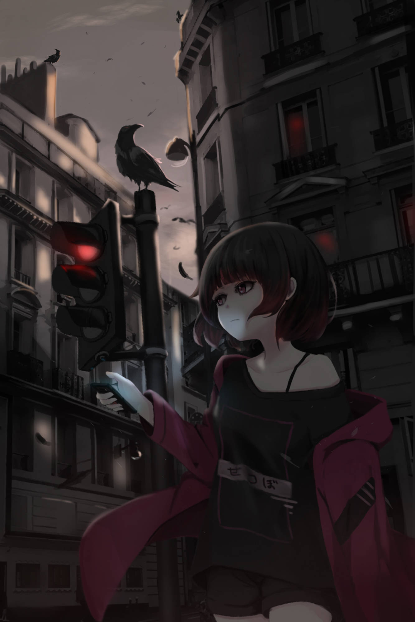 Pige med en krage anime telefon Wallpapers