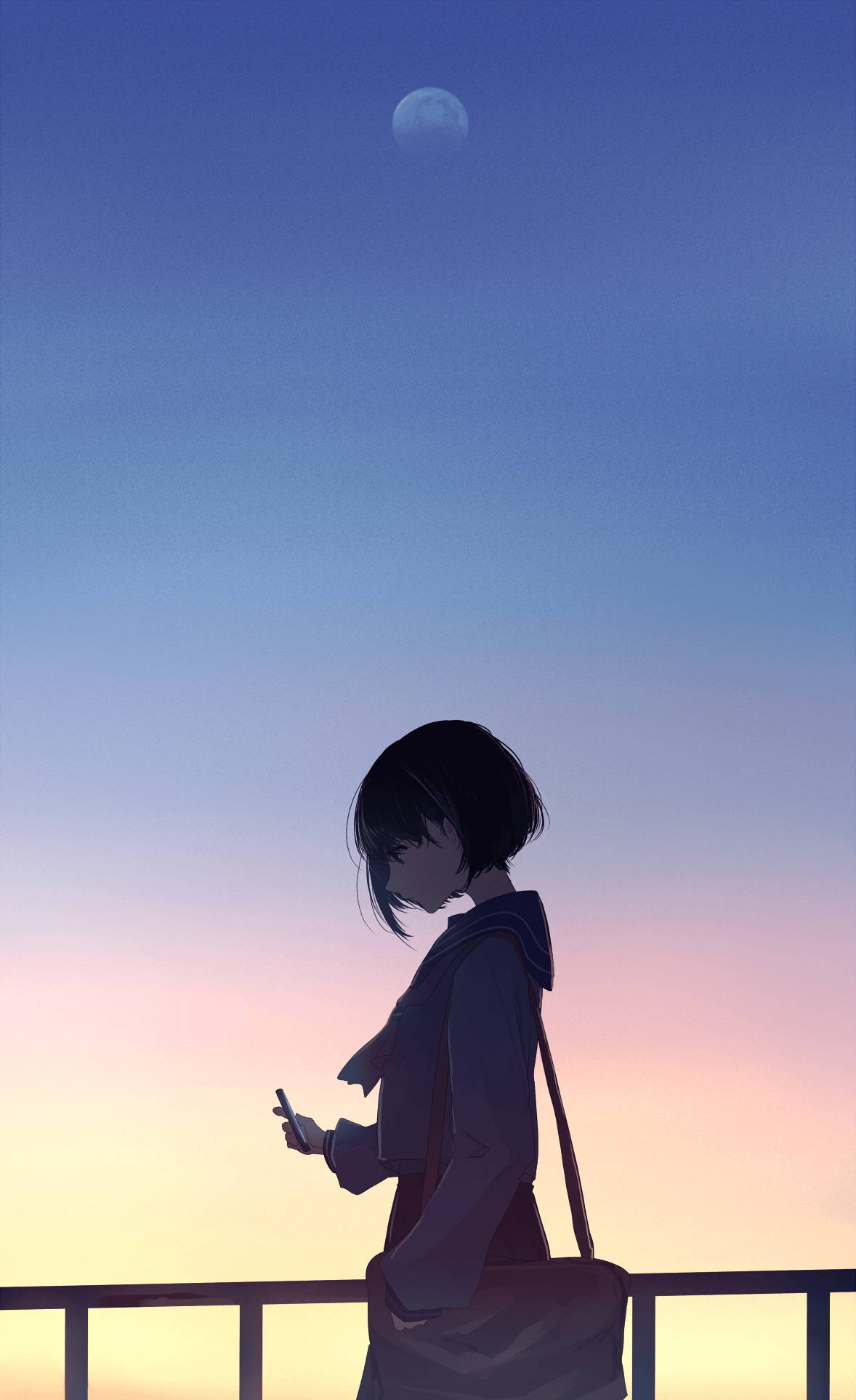 Pige med måne anime æstetisk solnedgang Wallpapers