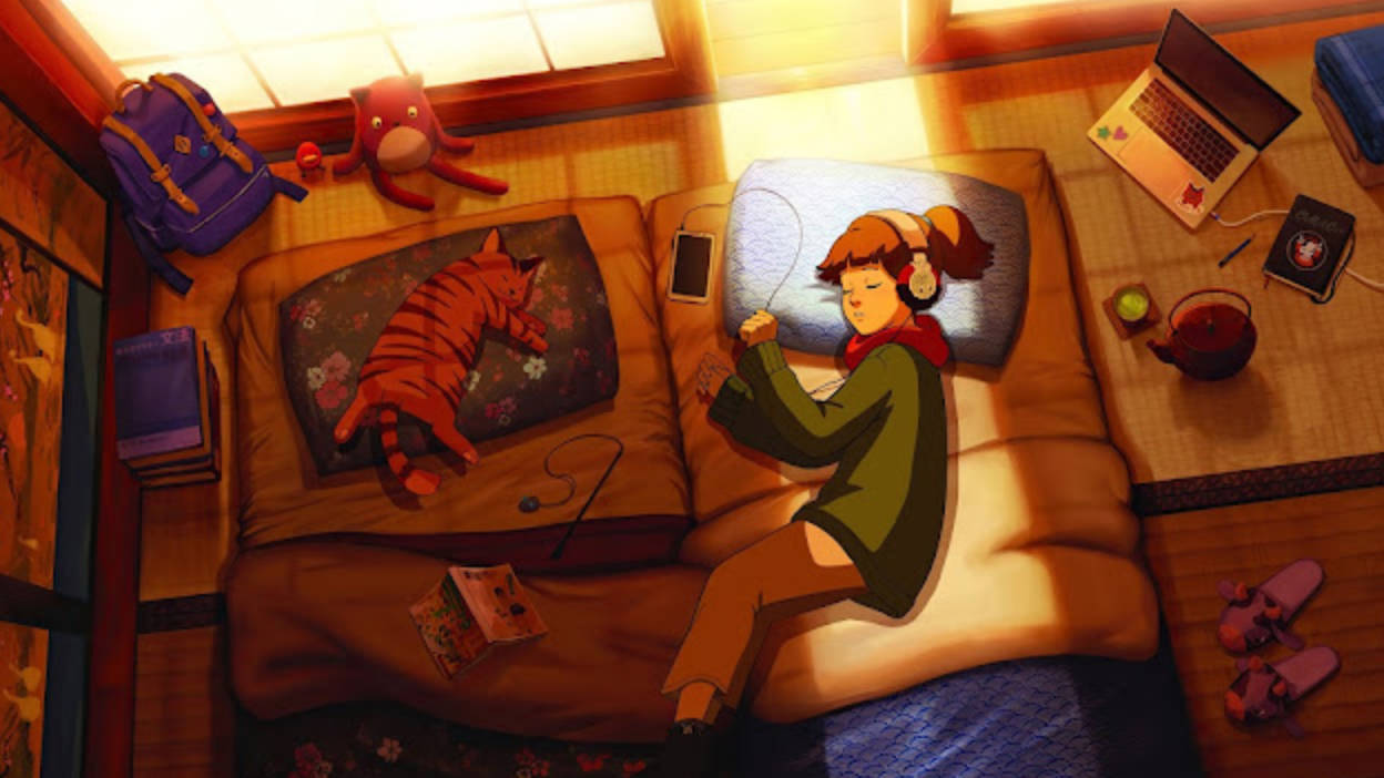 Pige og Kat 4K Lo Fi Wallpapers