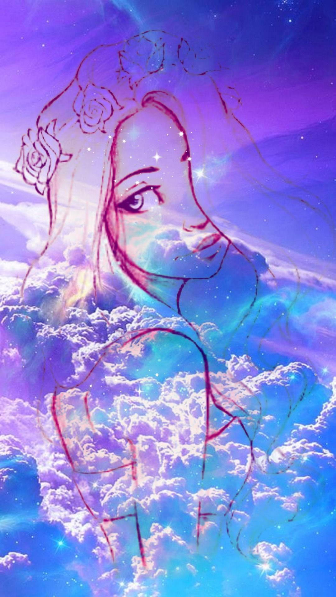 Pige overlejret i et sødt galakse Wallpapers