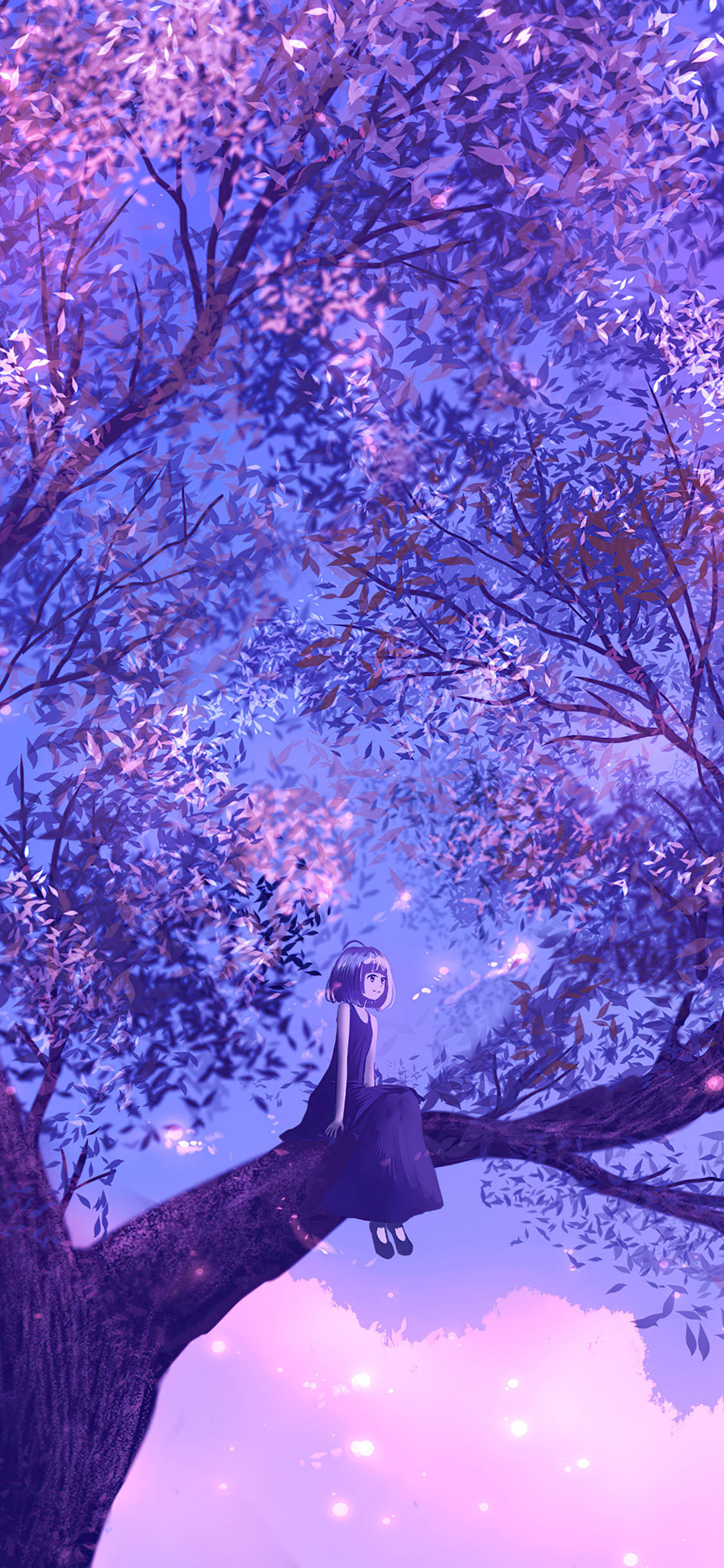 Pige På Træ Lilla Anime Æstetik Wallpapers