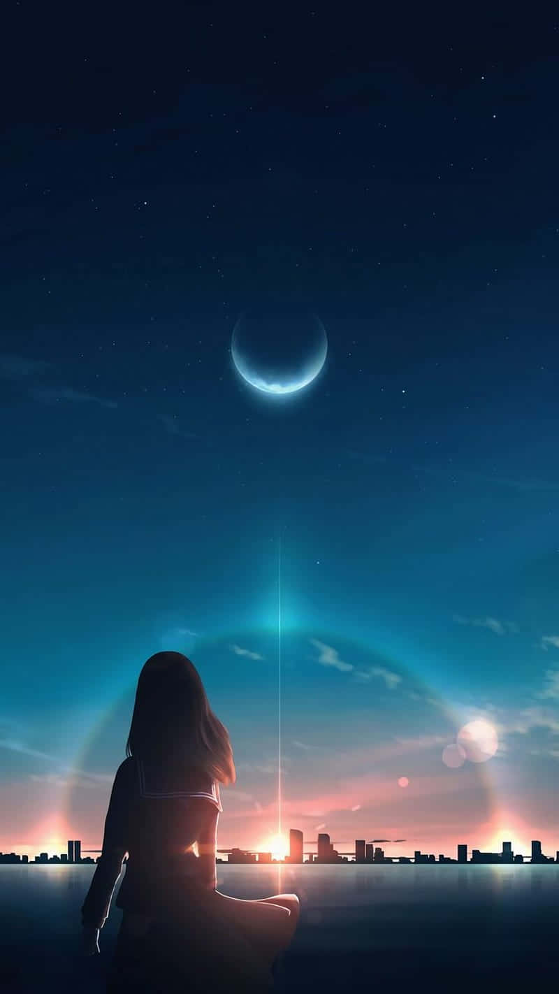 Pige ser på nat anime solopgang Wallpapers