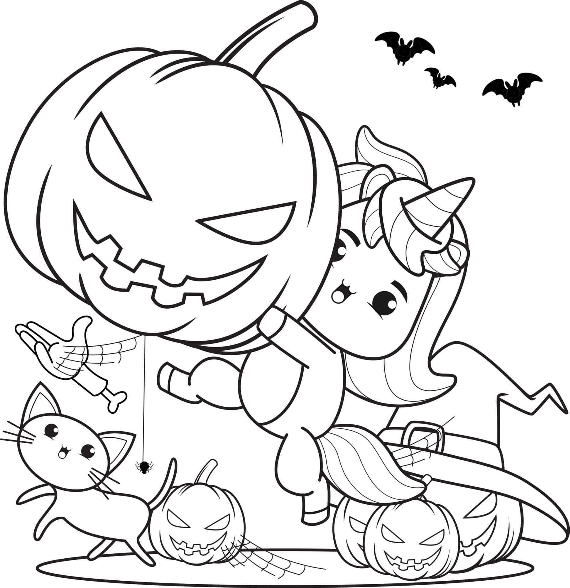 Pige udklædt som enhjørning til Halloween malebillede Wallpapers