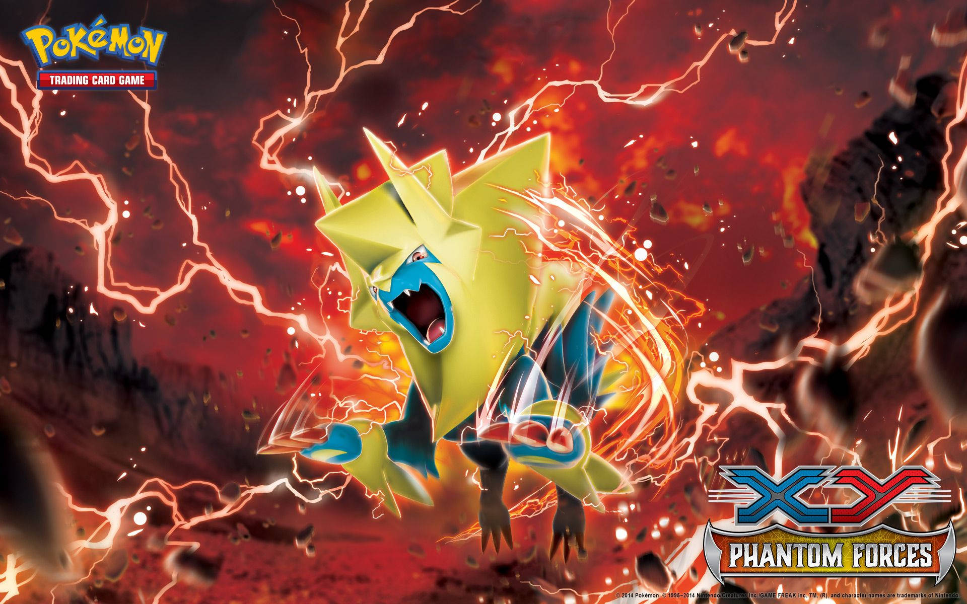 Pokémon-figur hoppende i rød torden — Pikachu Wallpapers