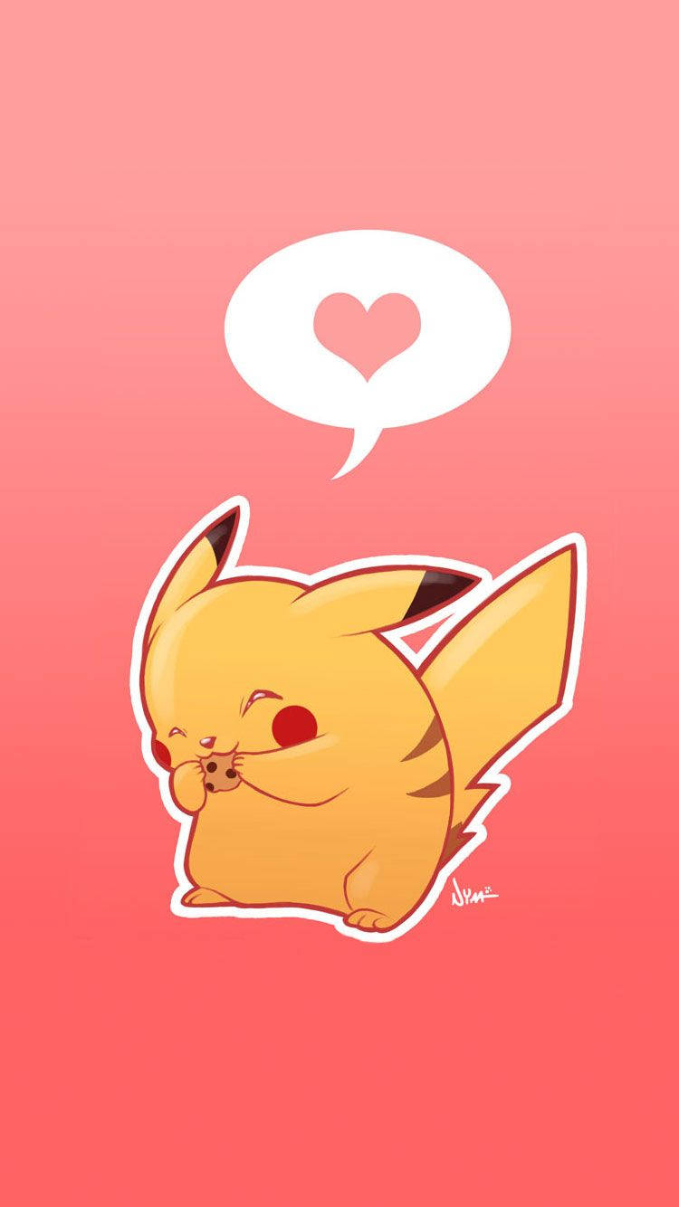 Wallpaper af Pikachu med hjerte i en taleboble mod lyserød baggrund. — Pikachu Wallpapers
