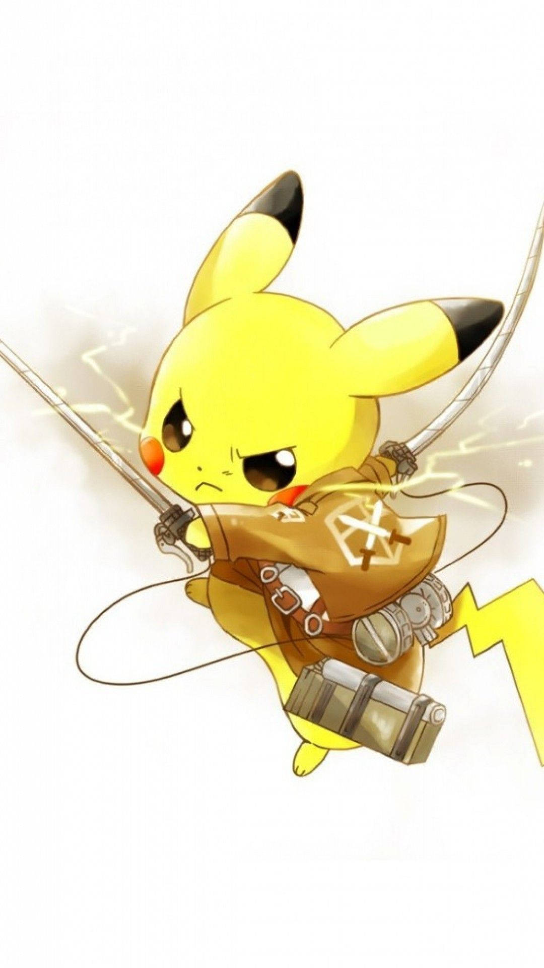 Wallpaper af Pikachu iført Attack On Titan-udstyr og Træningskorps-jakke. — Pikachu Wallpapers