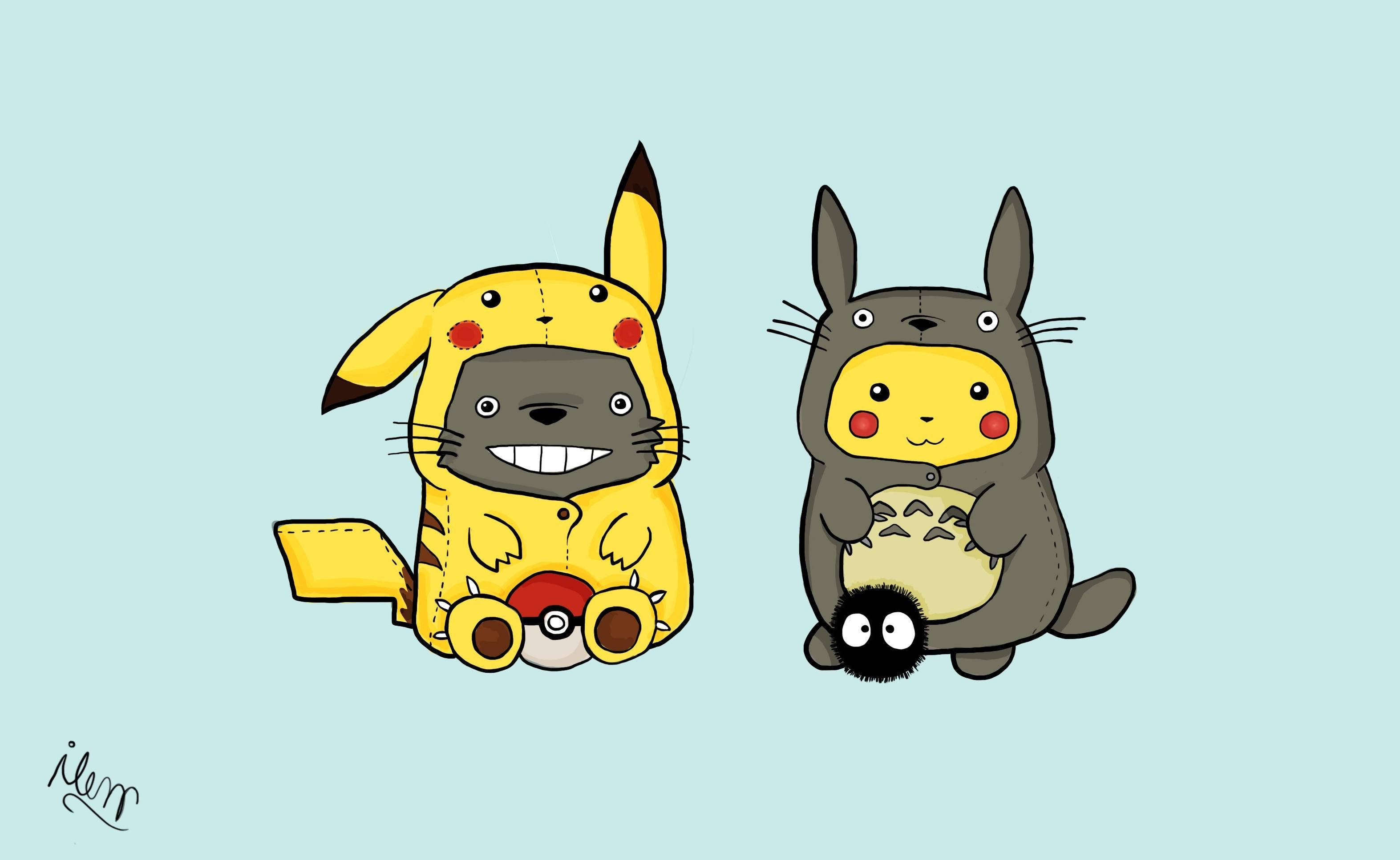 Pikachu og Totoro knytter bånd Wallpapers