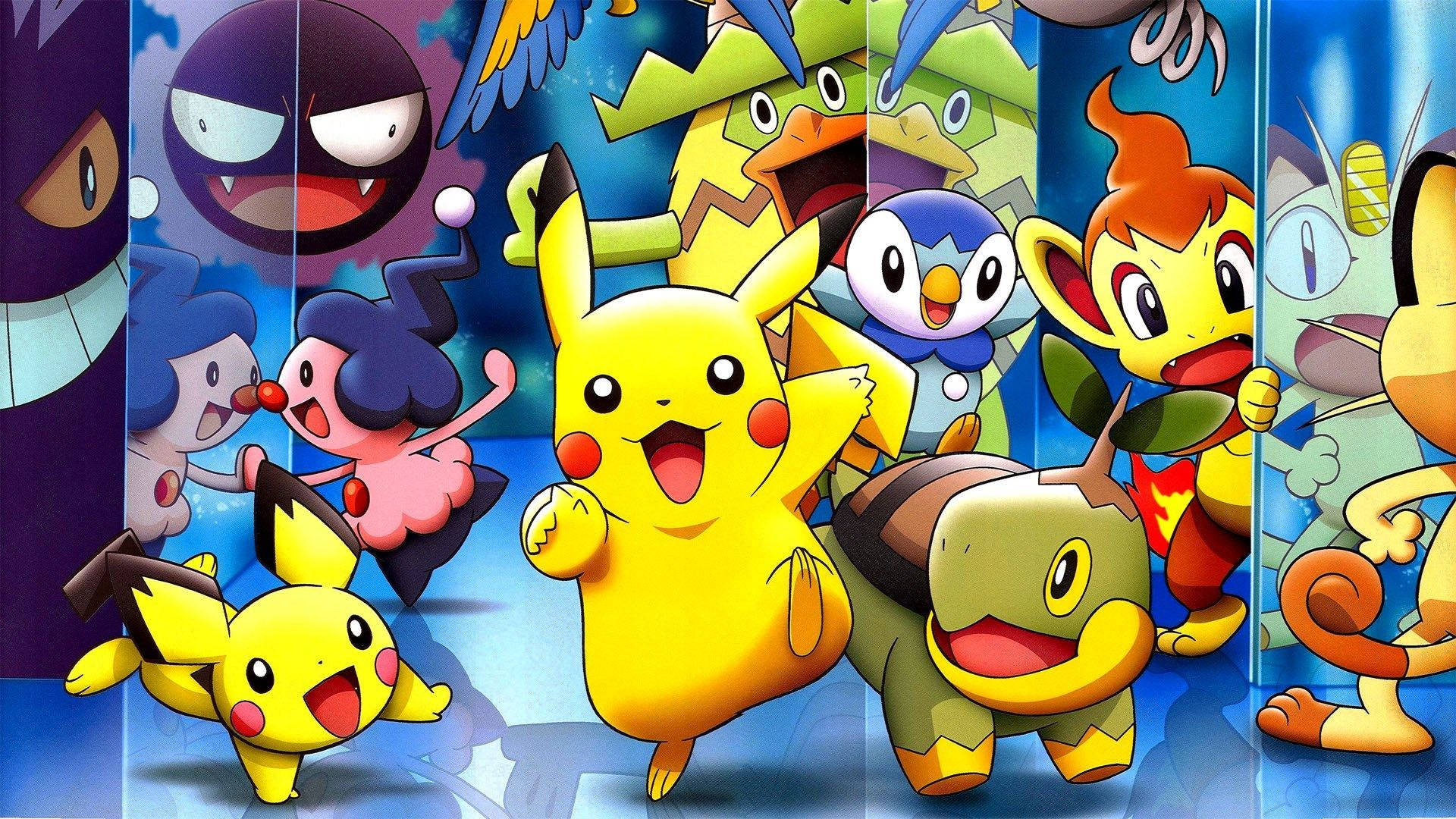 Pikachu med andre Pokémon-venner tapet — Pikachu Wallpapers