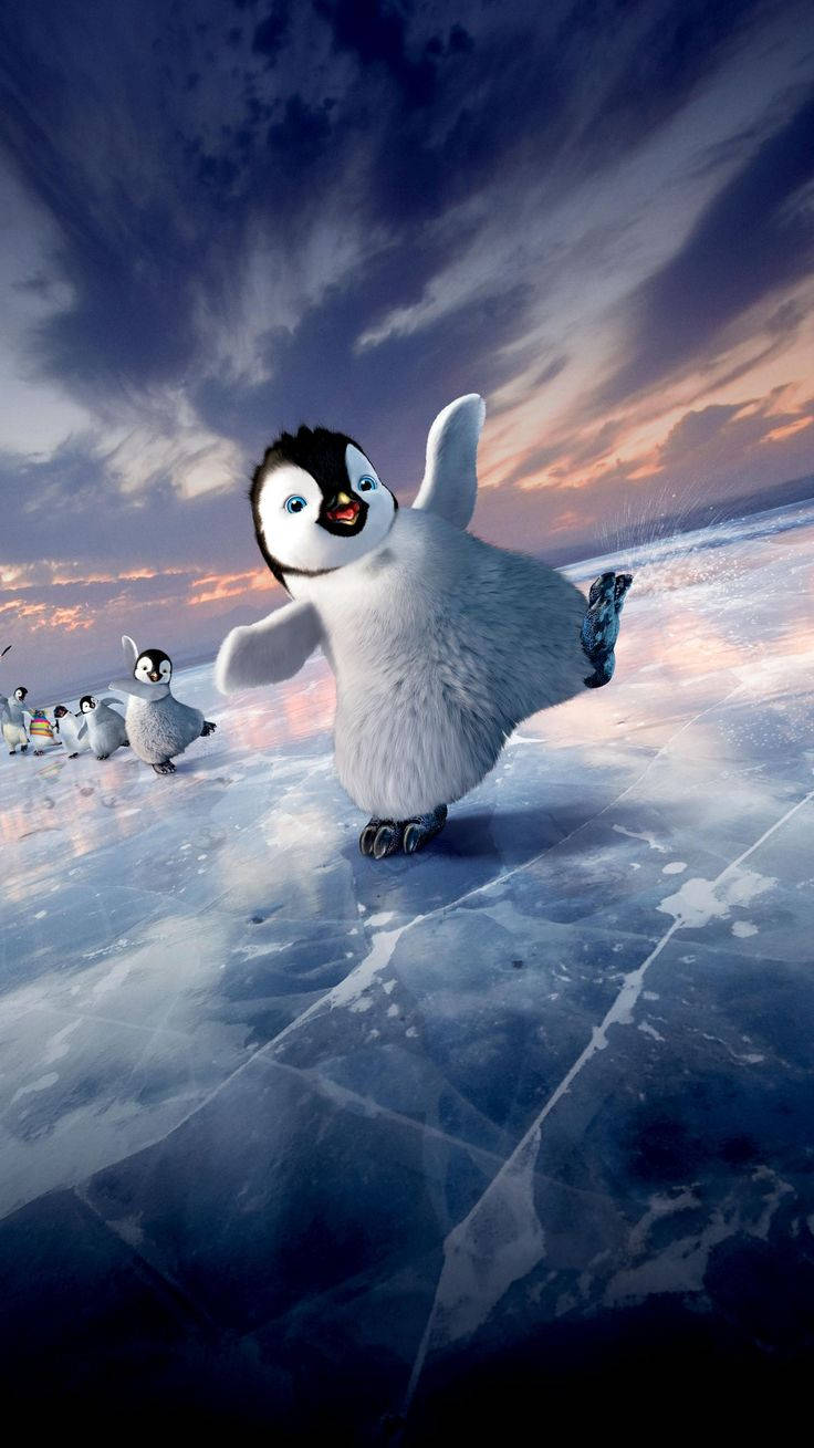 pingvinerne står på skøjter på isen Wallpapers
