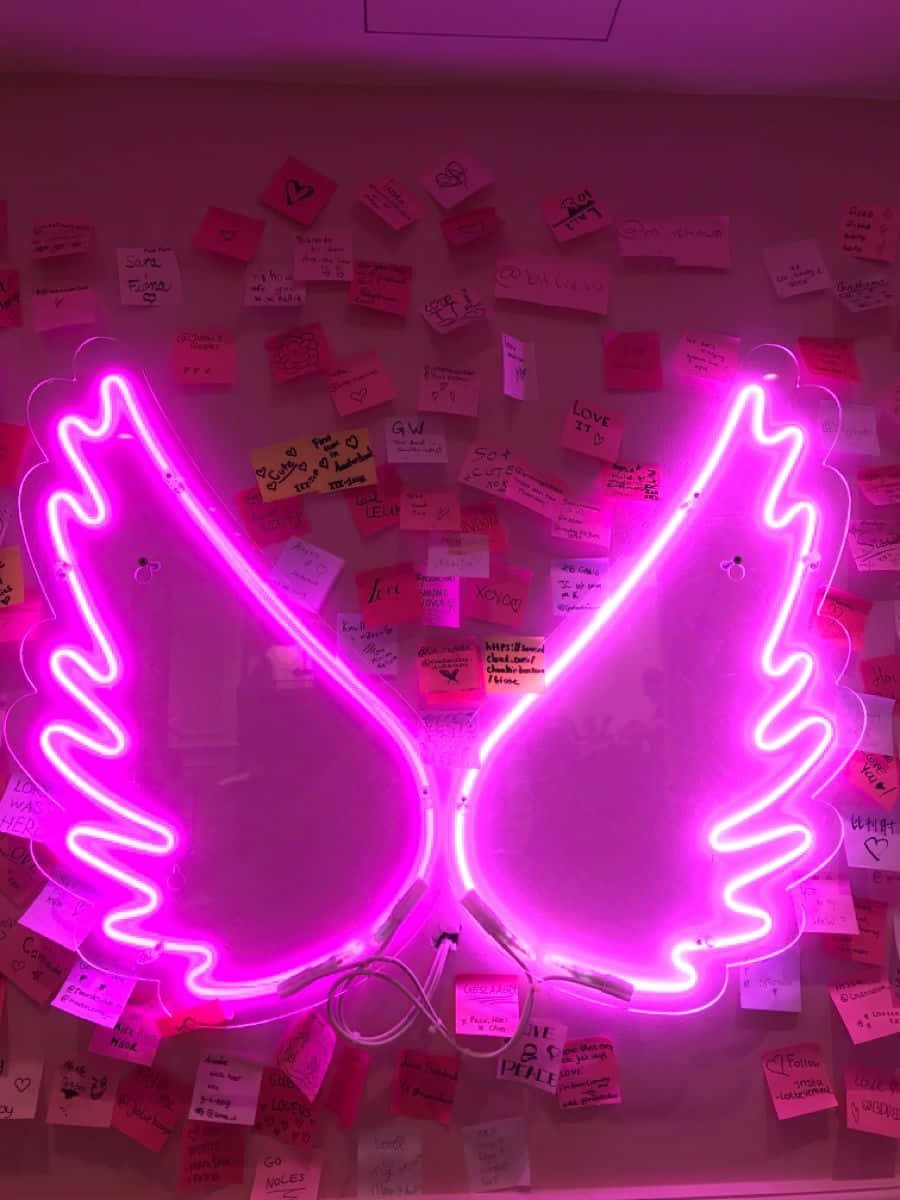 Pink Aesthetic Neon Wings Billede Wallpapers