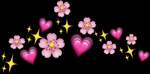 Pink Blomster Hjerter Stjerner Sort Baggrund Wallpapers