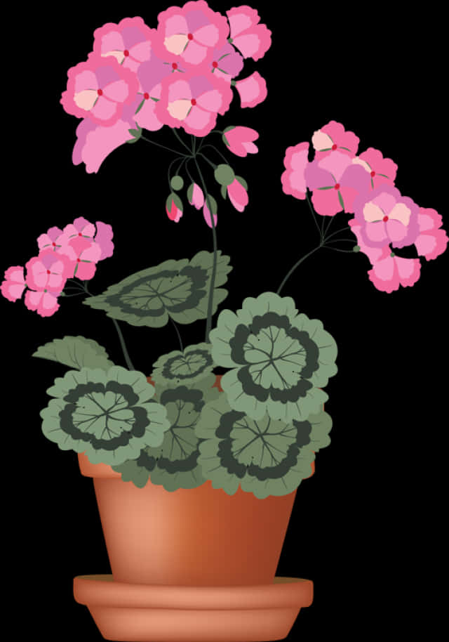 Pink blomster i terrakottakrukke illustration Wallpapers