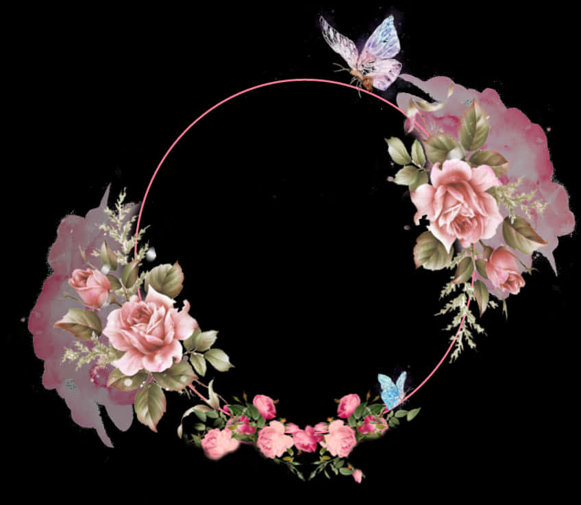 Pink Floral Wreath with Butterflies Wallpapers