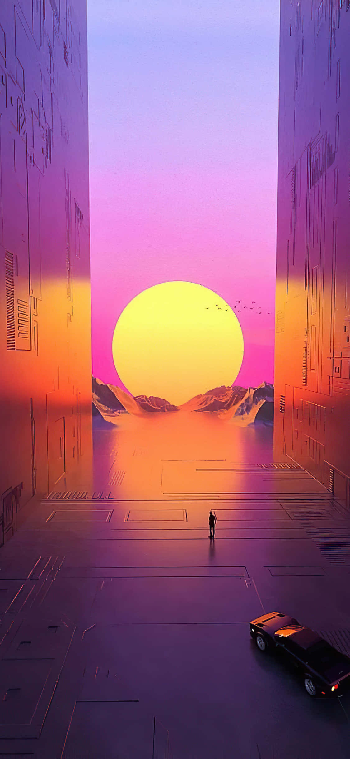 Pink Futuristic Sunset Vaporwave Digital Artwork Baggrund Wallpapers