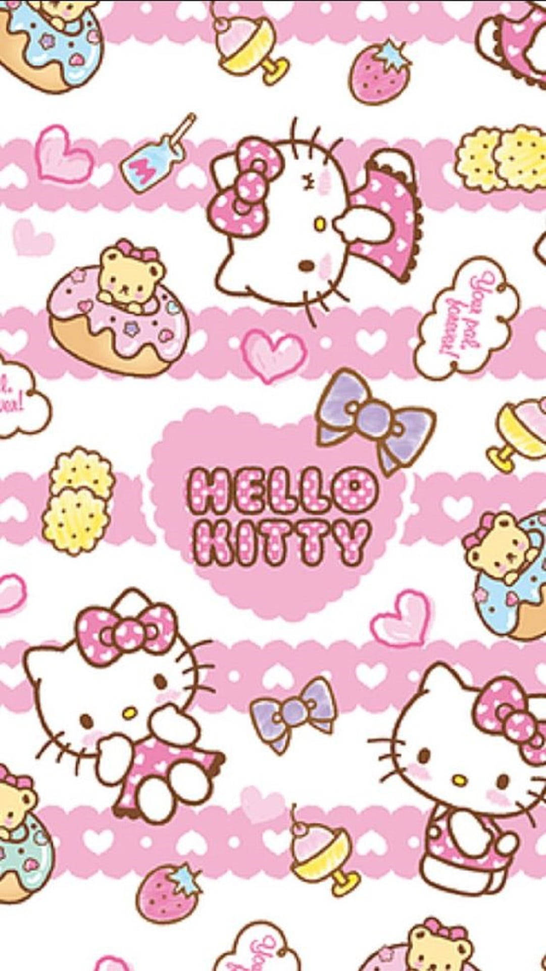 Lyserød Hello Kitty med madgrafik Wallpapers